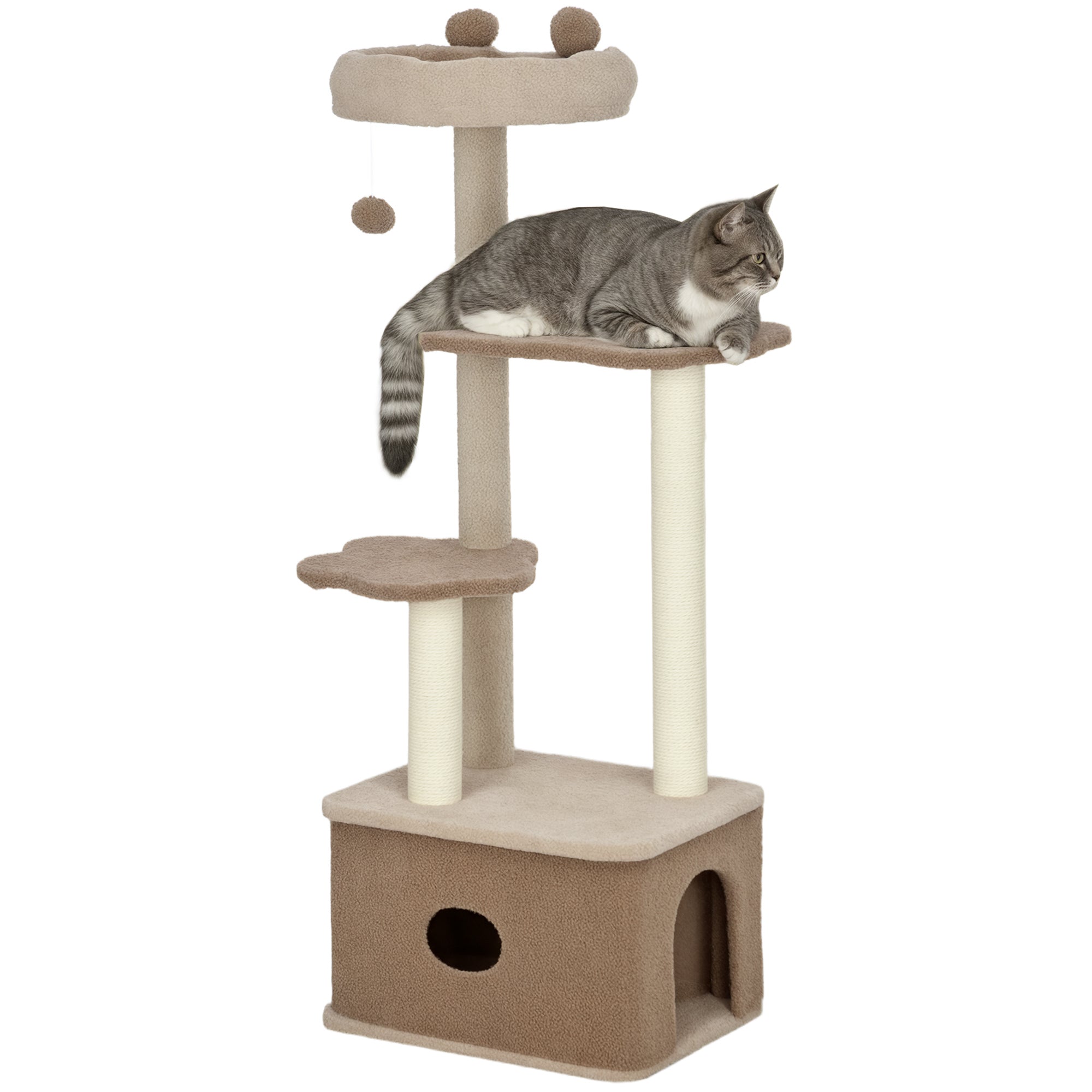 Arranhador para Gatos Marrom 48x40x133 cm com Cama, Caverna e Plataformas