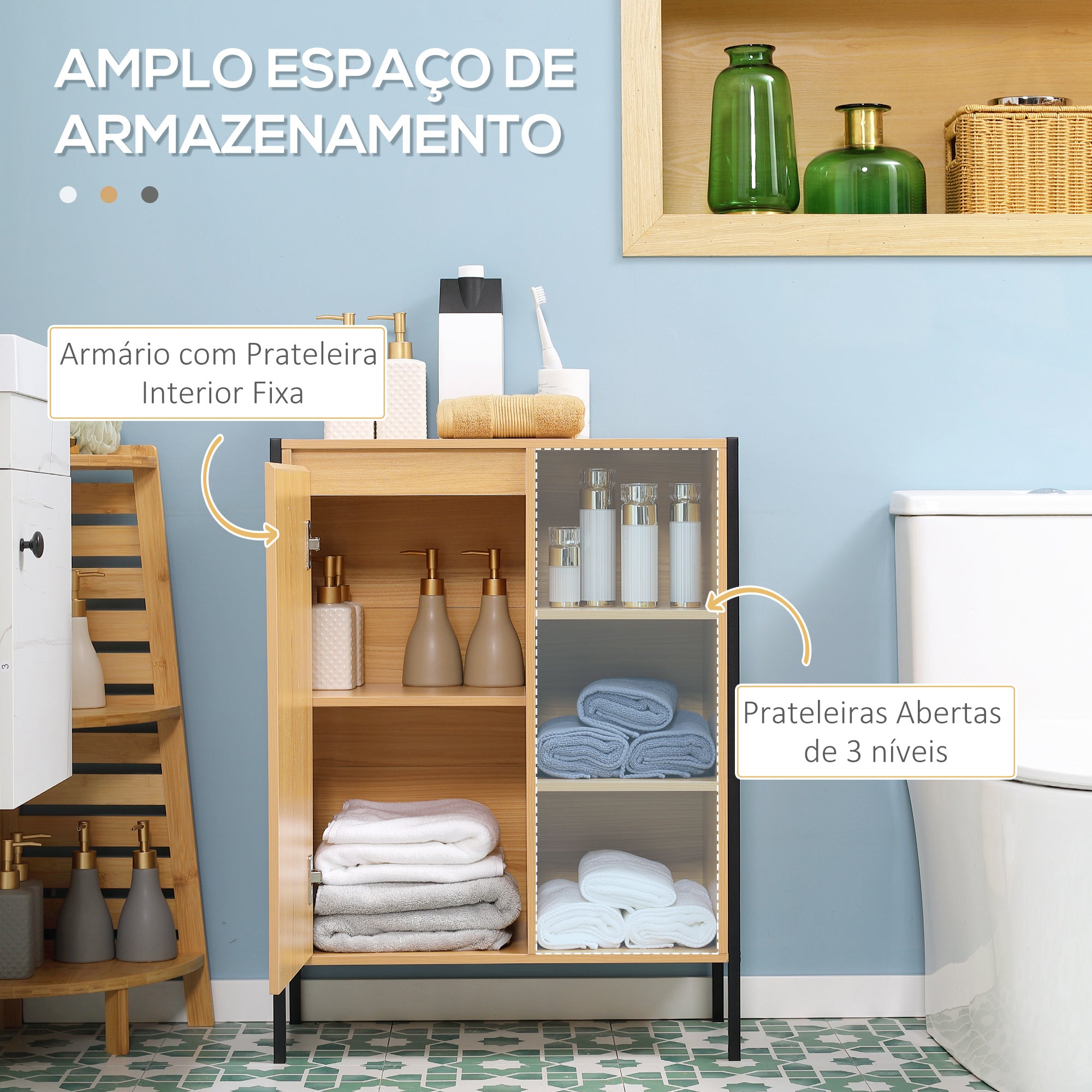 Armário Auxiliar Casa de Banho 60x28x80cm Cor Carvalho