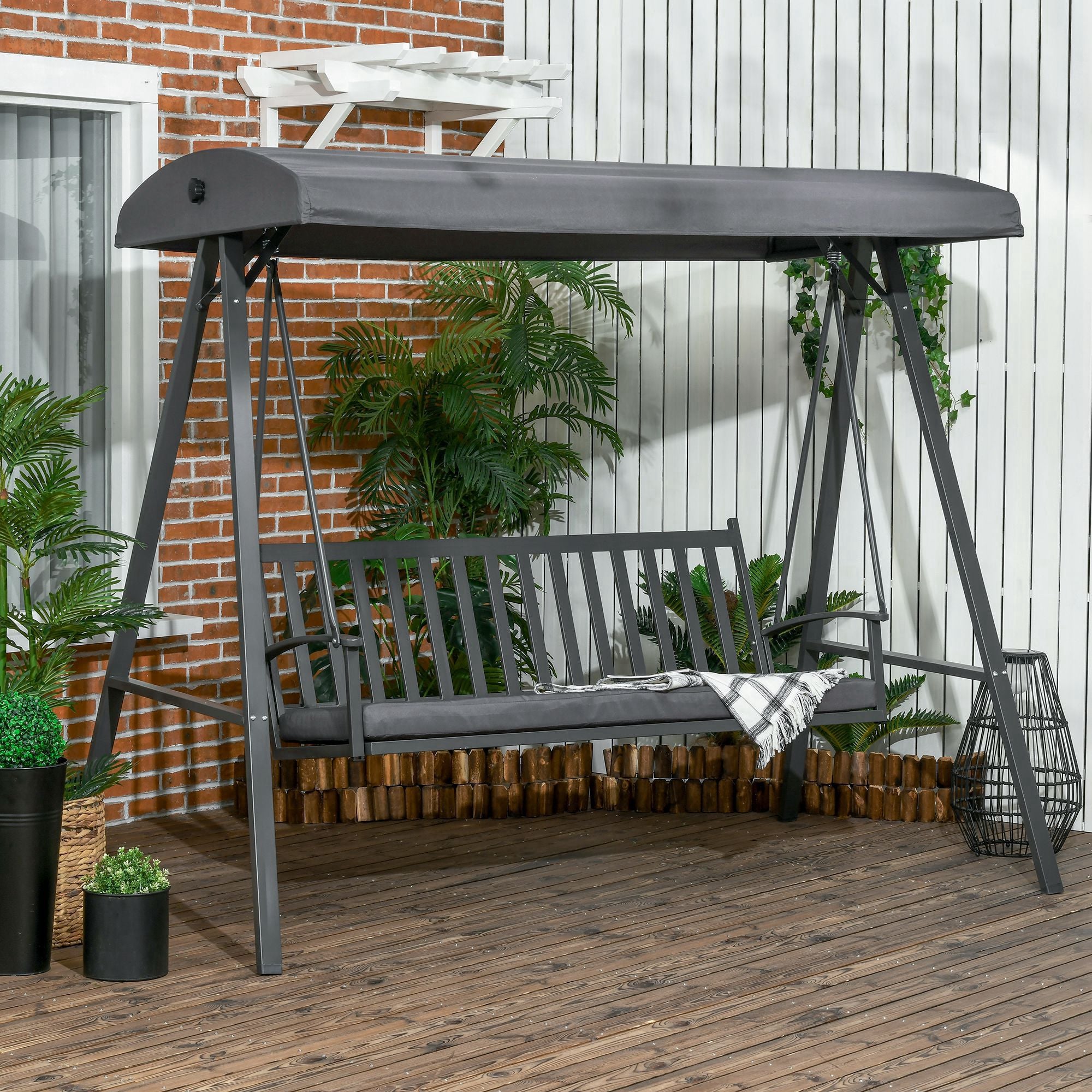 Baloiço de Jardim 3 Lugares 210x128x184 cm - Cinza Escuro