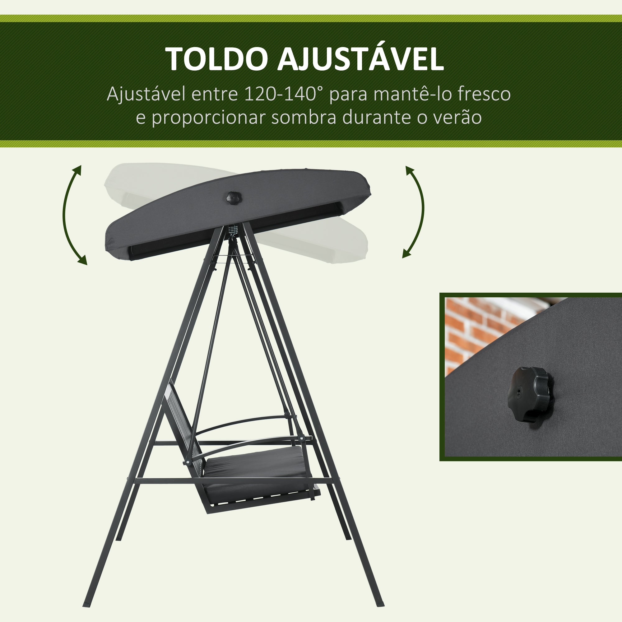 Baloiço de Jardim 3 Lugares 210x128x184 cm - Cinza Escuro
