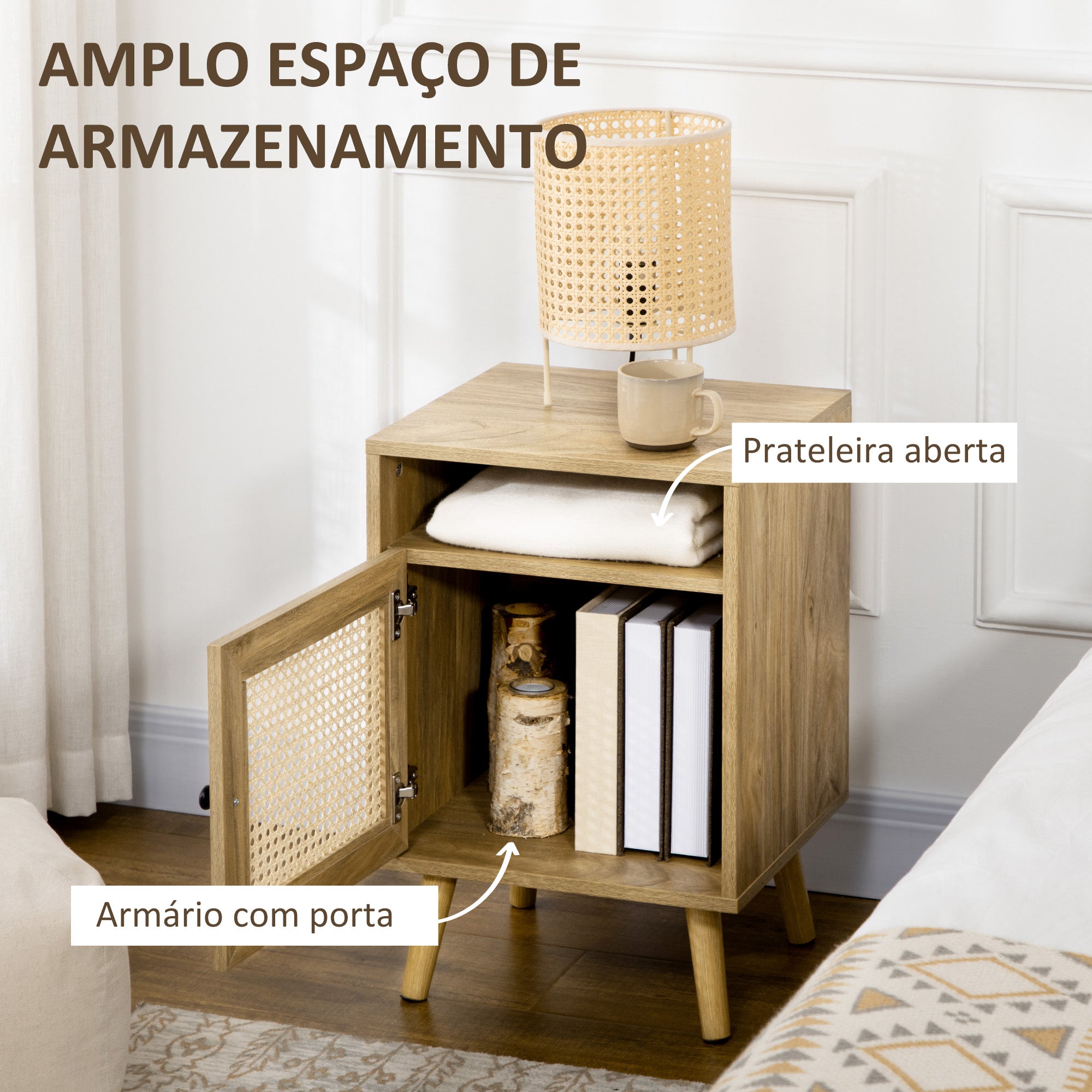 Conjunto de 2 Mesas de Cabeceira Cor de Madeira Natural 39x35x60 cm