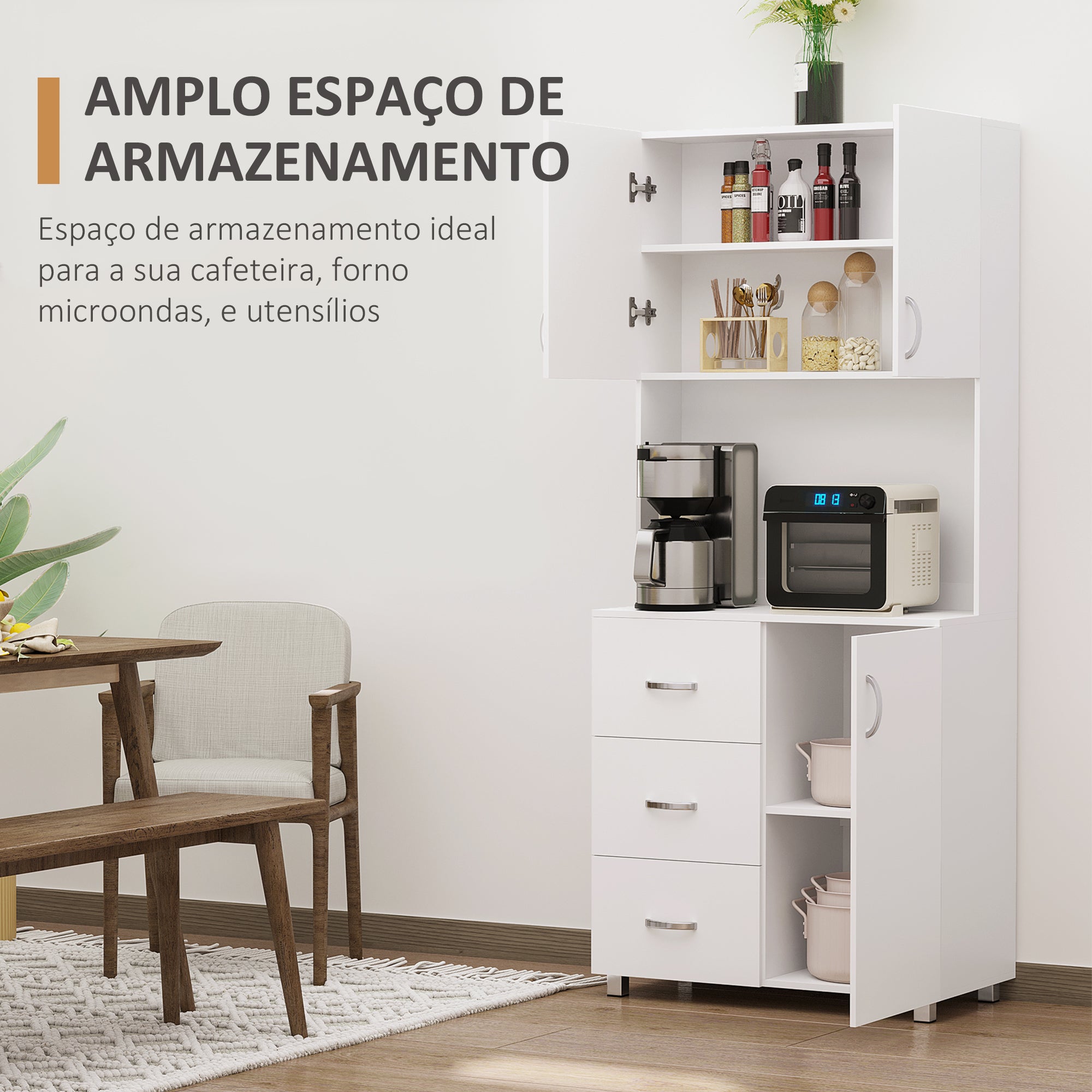 Armário de Cozinha Alto 3 Gavetas 3 Portas 80x39,5x183,5cm Branco