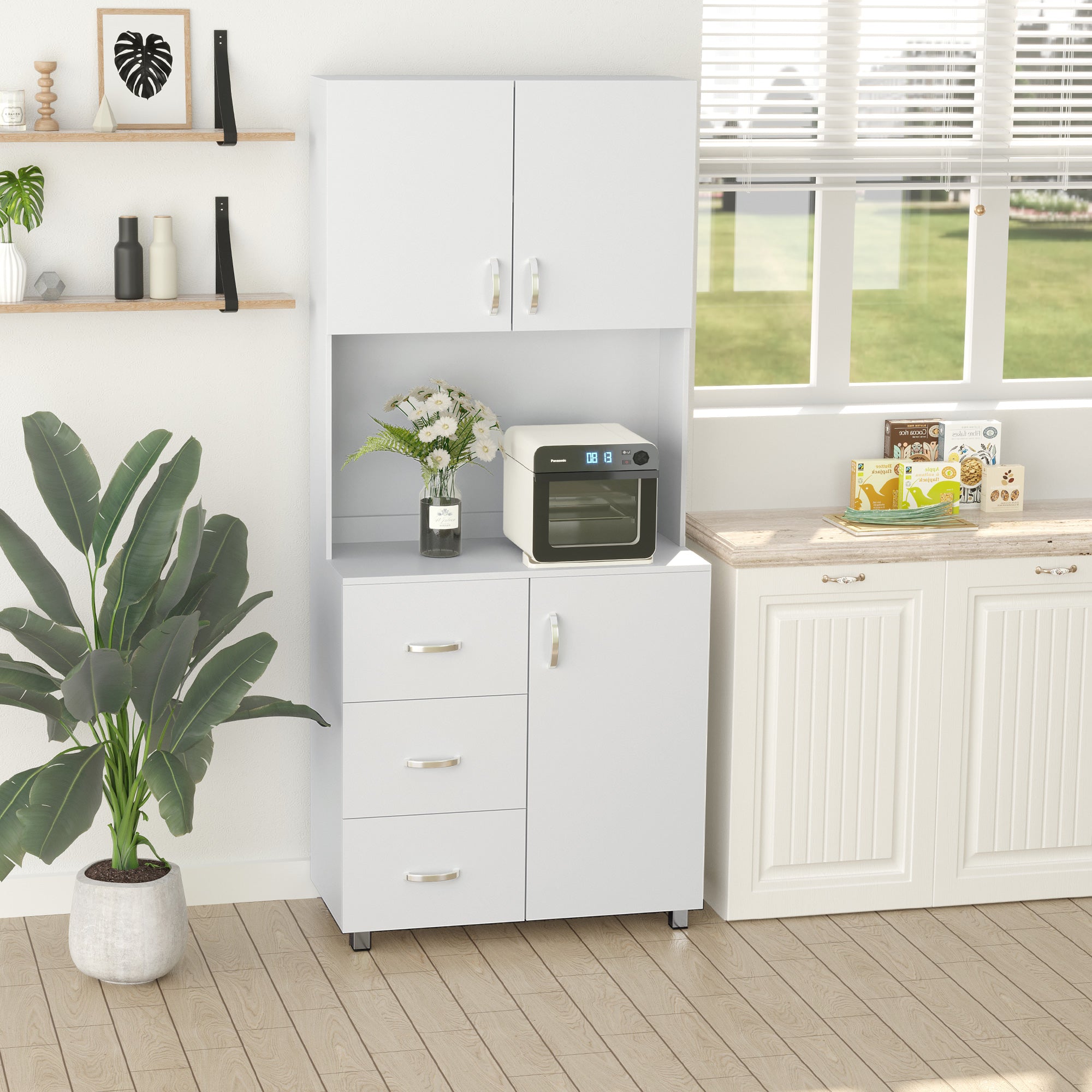 Armário de Cozinha Alto 3 Gavetas 3 Portas 80x39,5x183,5cm Branco
