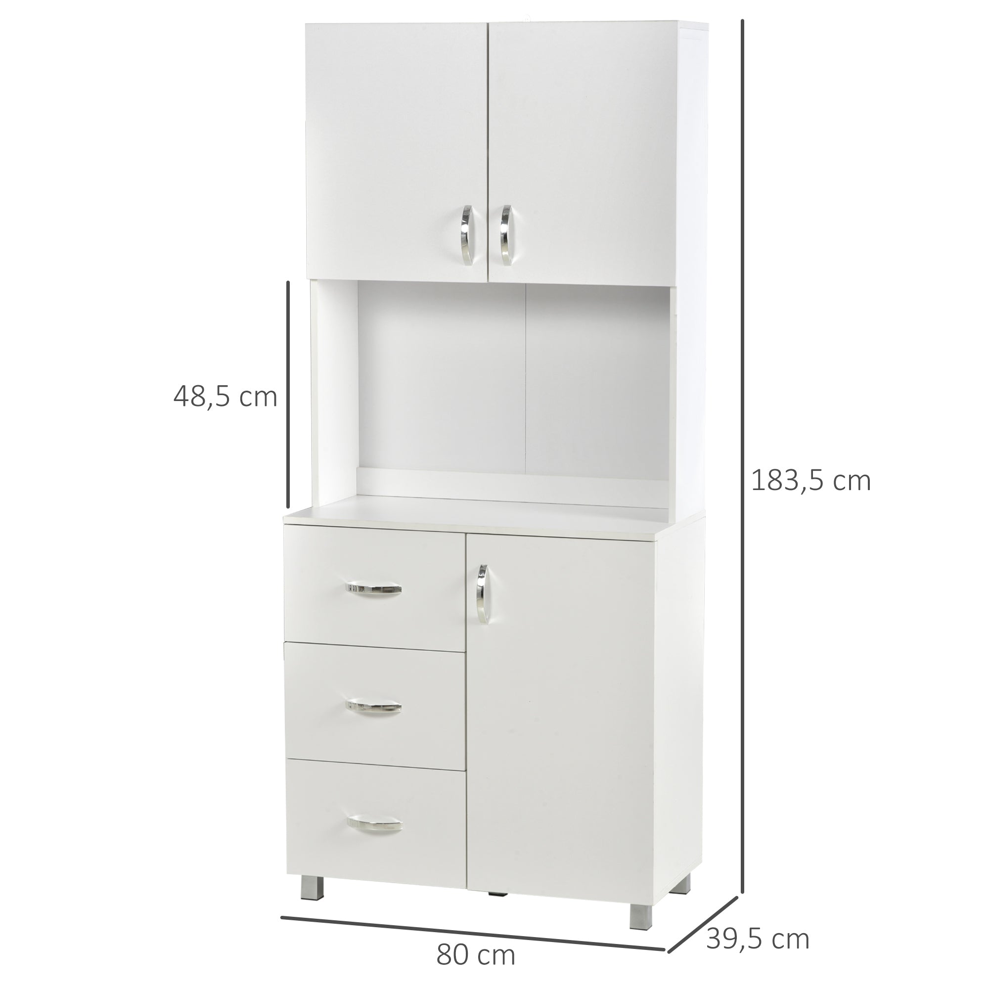 Armário de Cozinha Alto 3 Gavetas 3 Portas 80x39,5x183,5cm Branco