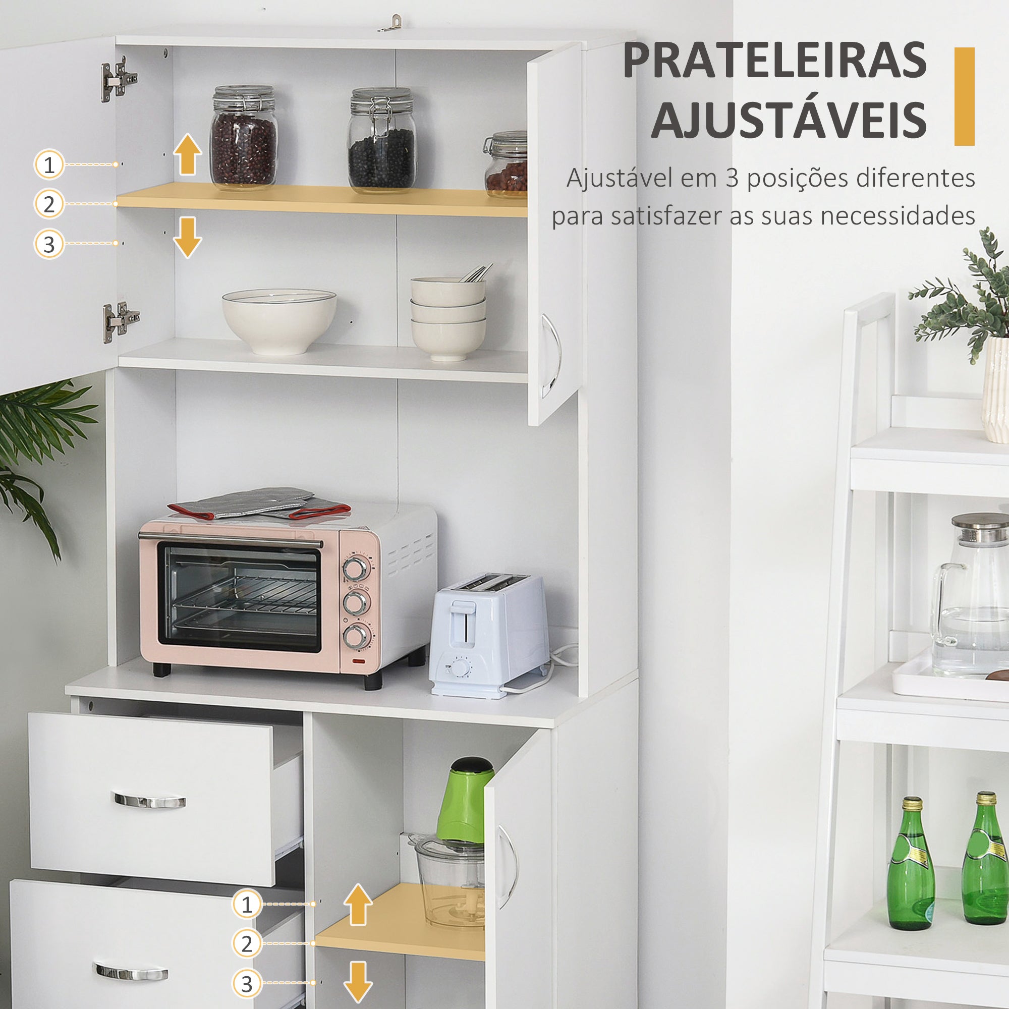 Armário de Cozinha Alto 3 Gavetas 3 Portas 80x39,5x183,5cm Branco