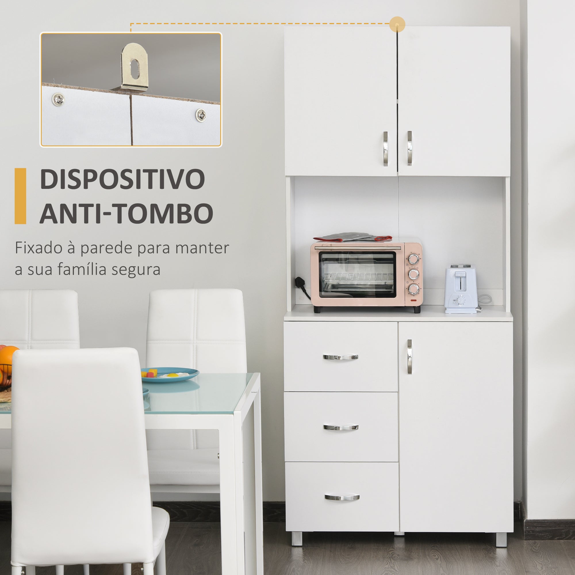 Armário de Cozinha Alto 3 Gavetas 3 Portas 80x39,5x183,5cm Branco