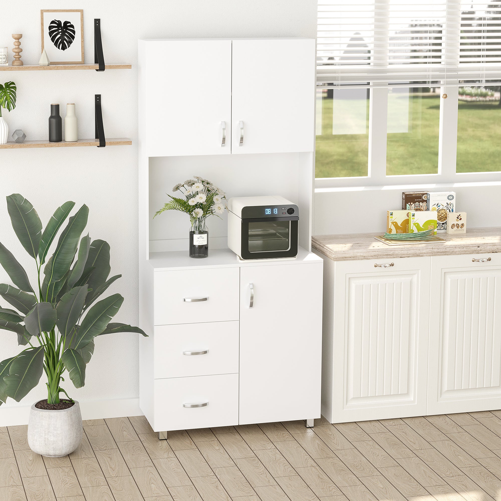 Armário de Cozinha Alto 3 Gavetas 3 Portas 80x39,5x183,5cm Branco