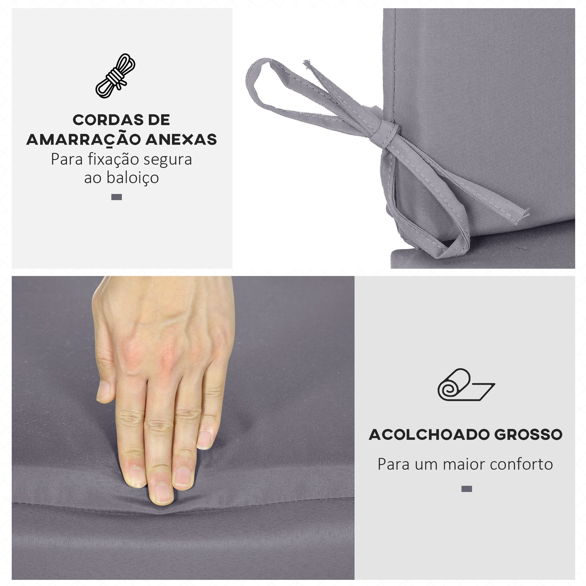 Almofada para Baloiço 130x45x5 cm Cinza