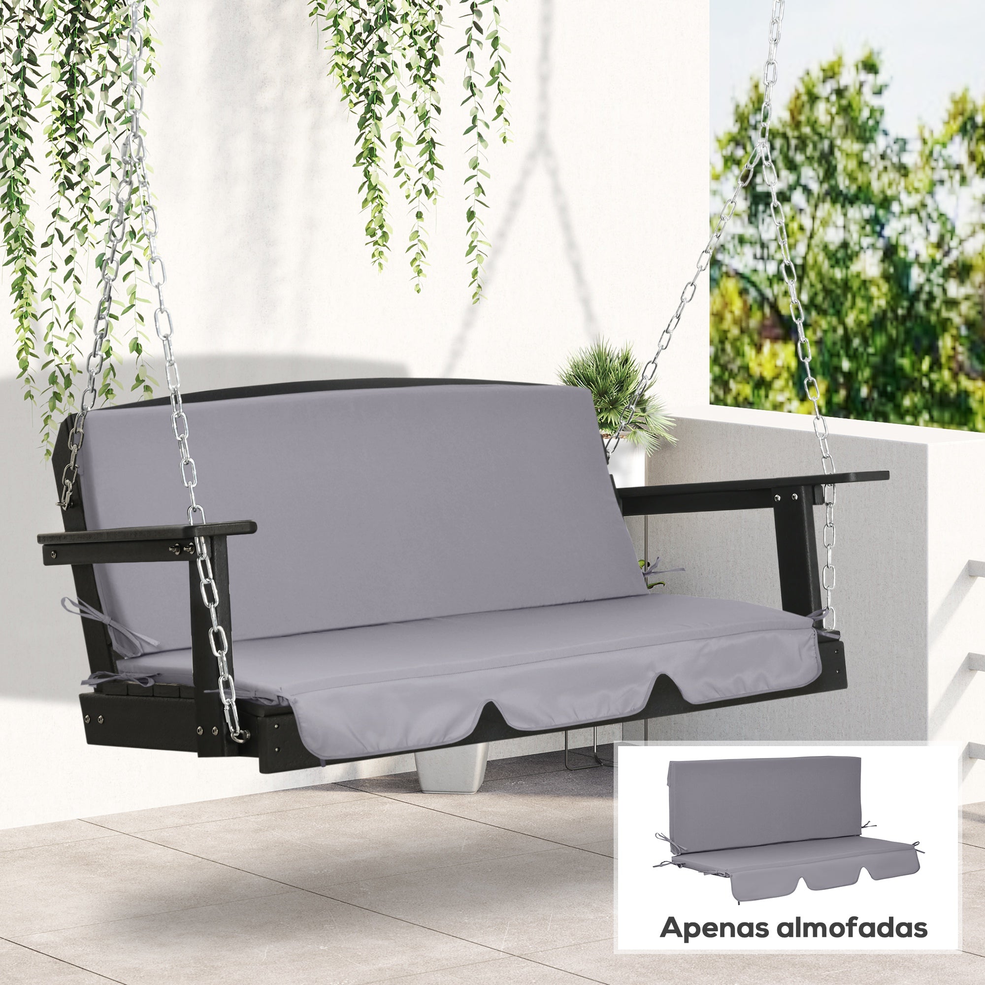 Almofada para Baloiço 130x45x5 cm Cinza