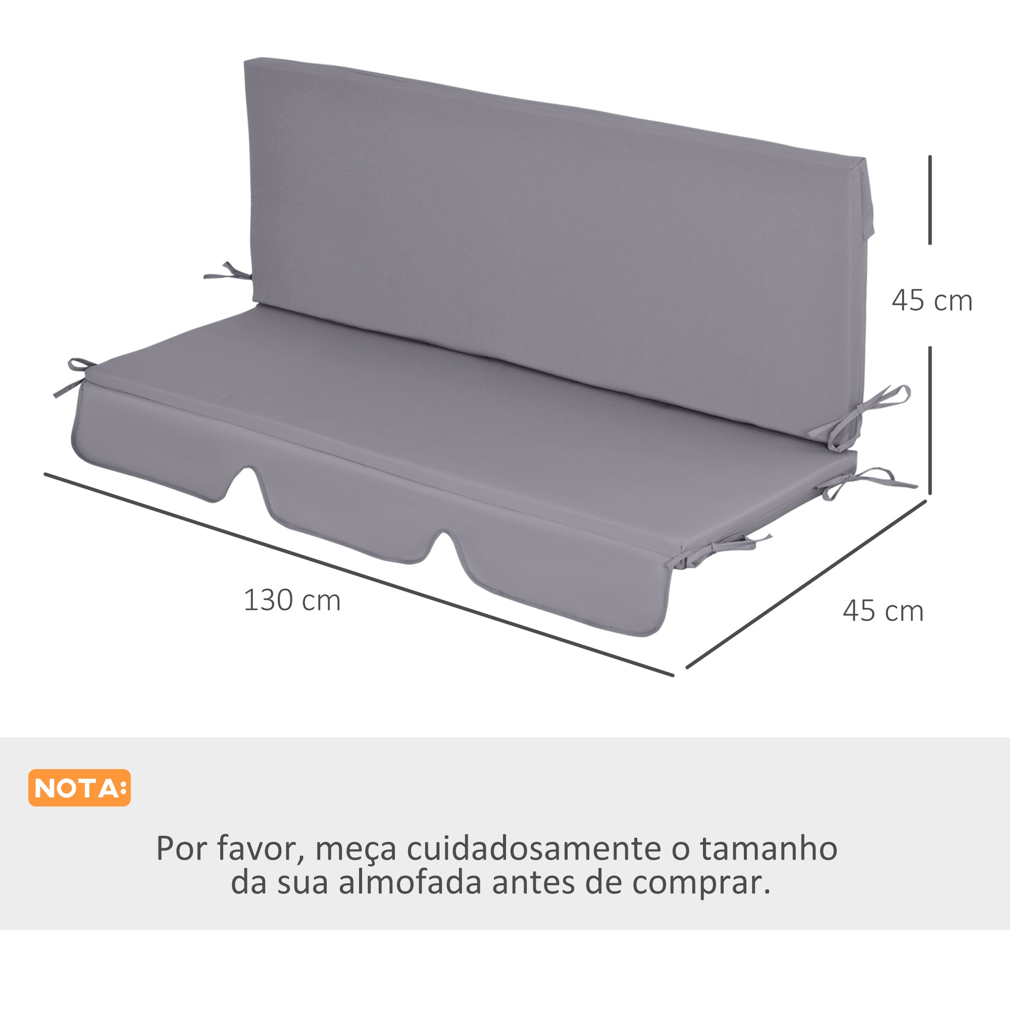 Almofada para Baloiço 130x45x5 cm Cinza