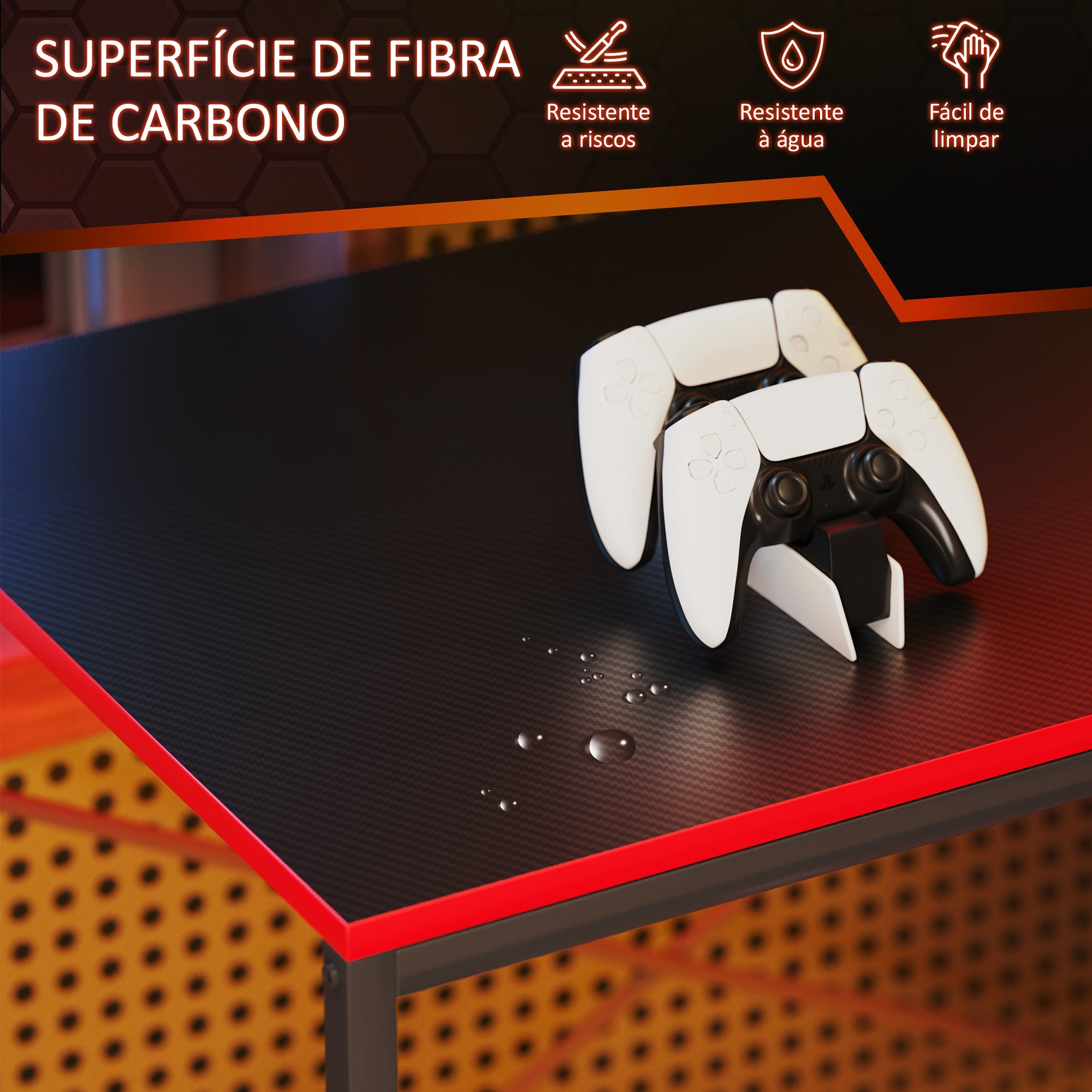 Secretária Gaming com Luzes LED 110x50x113 cm Preto e Vermelho