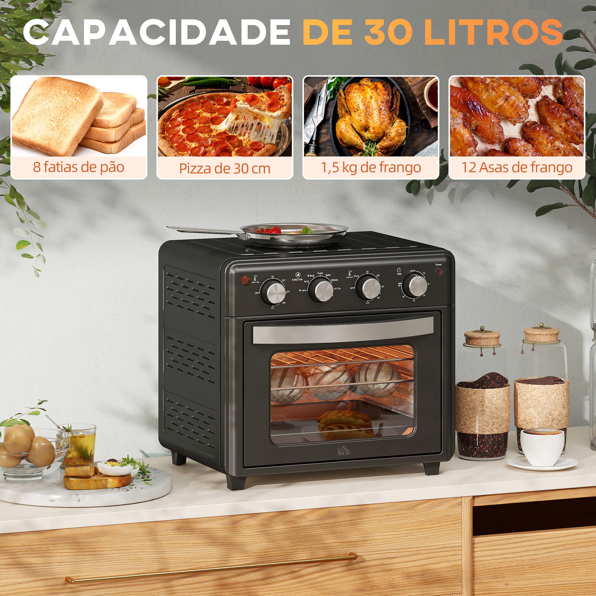 Mini Forno Elétrico Multifuncional 30L – 43x39x39 cm – Preto – Metal