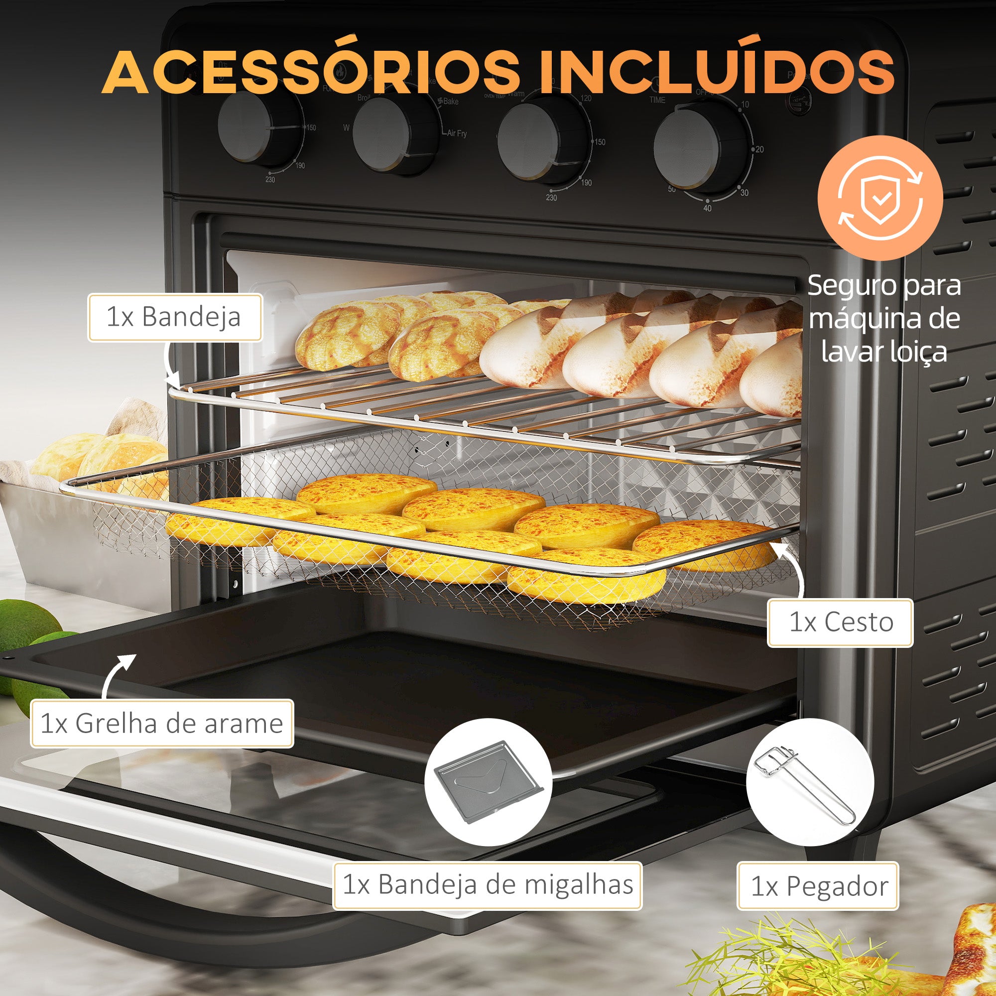 Mini Forno Elétrico Multifuncional 30L – 43x39x39 cm – Preto – Metal
