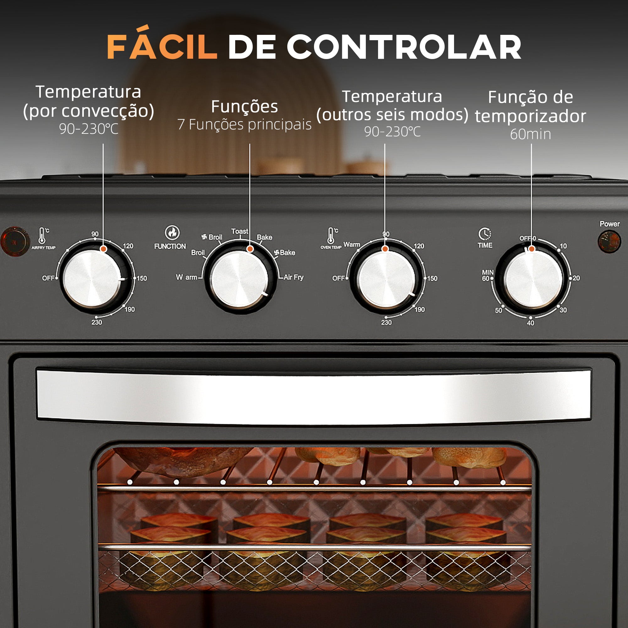 Mini Forno Elétrico Multifuncional 30L – 43x39x39 cm – Preto – Metal