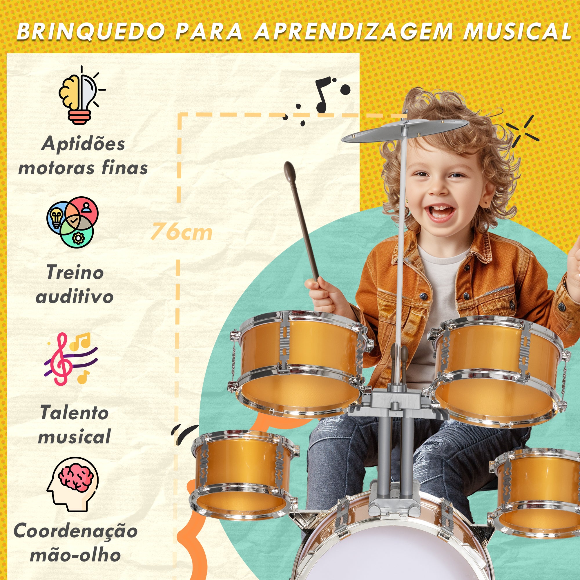 Bateria Infantil Completa Ouro 65x36x76 cm