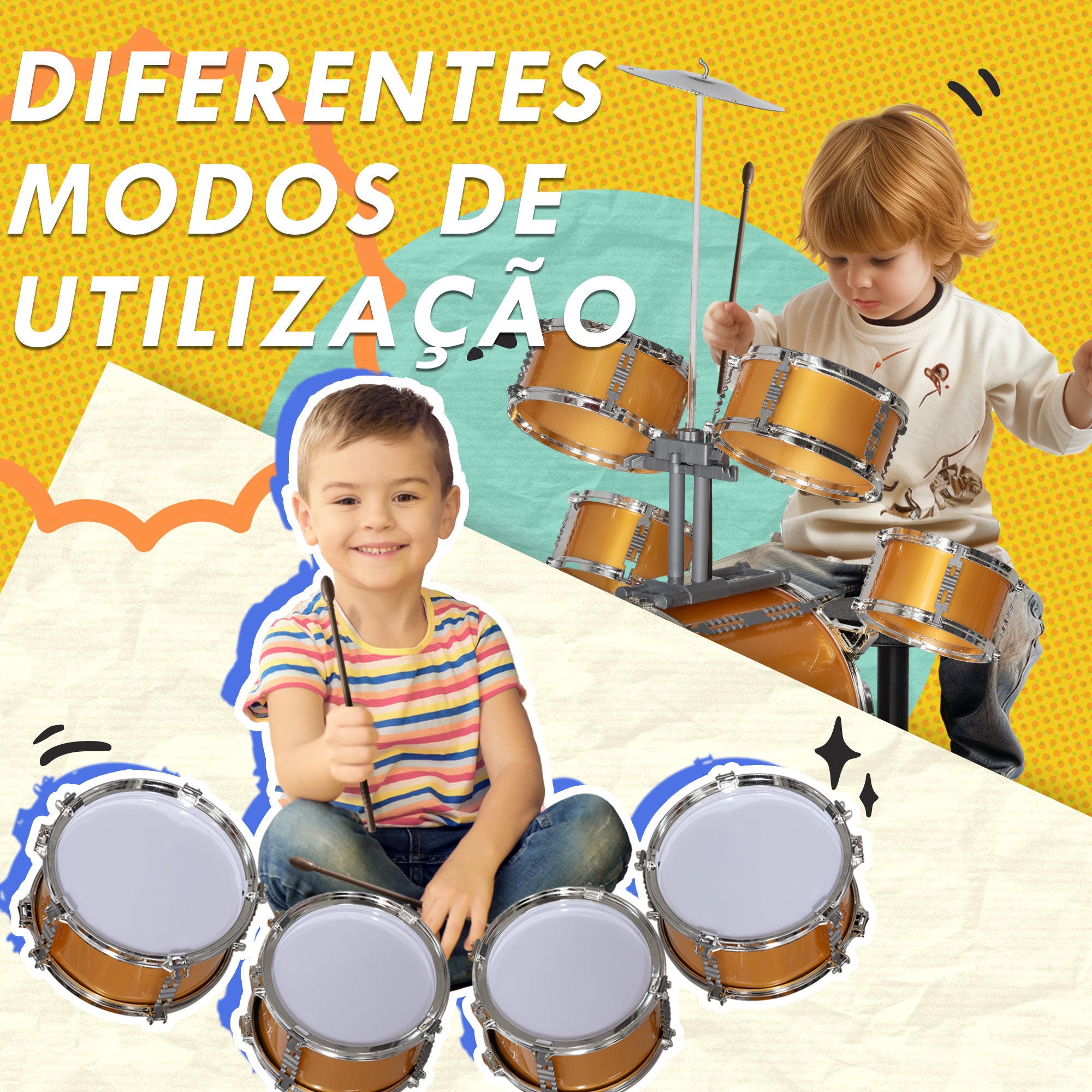 Bateria Infantil Completa Ouro 65x36x76 cm