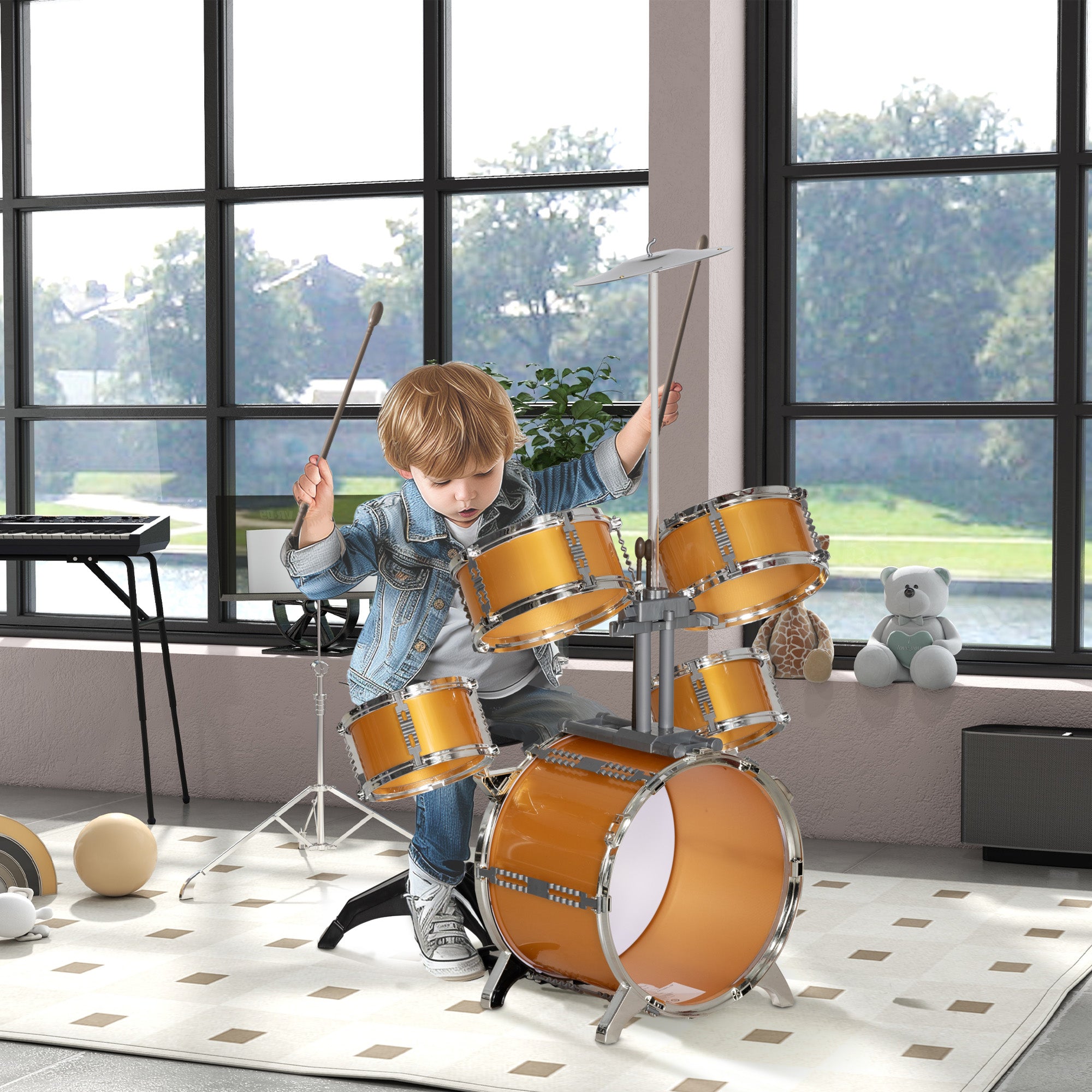 Bateria Infantil Completa Ouro 65x36x76 cm