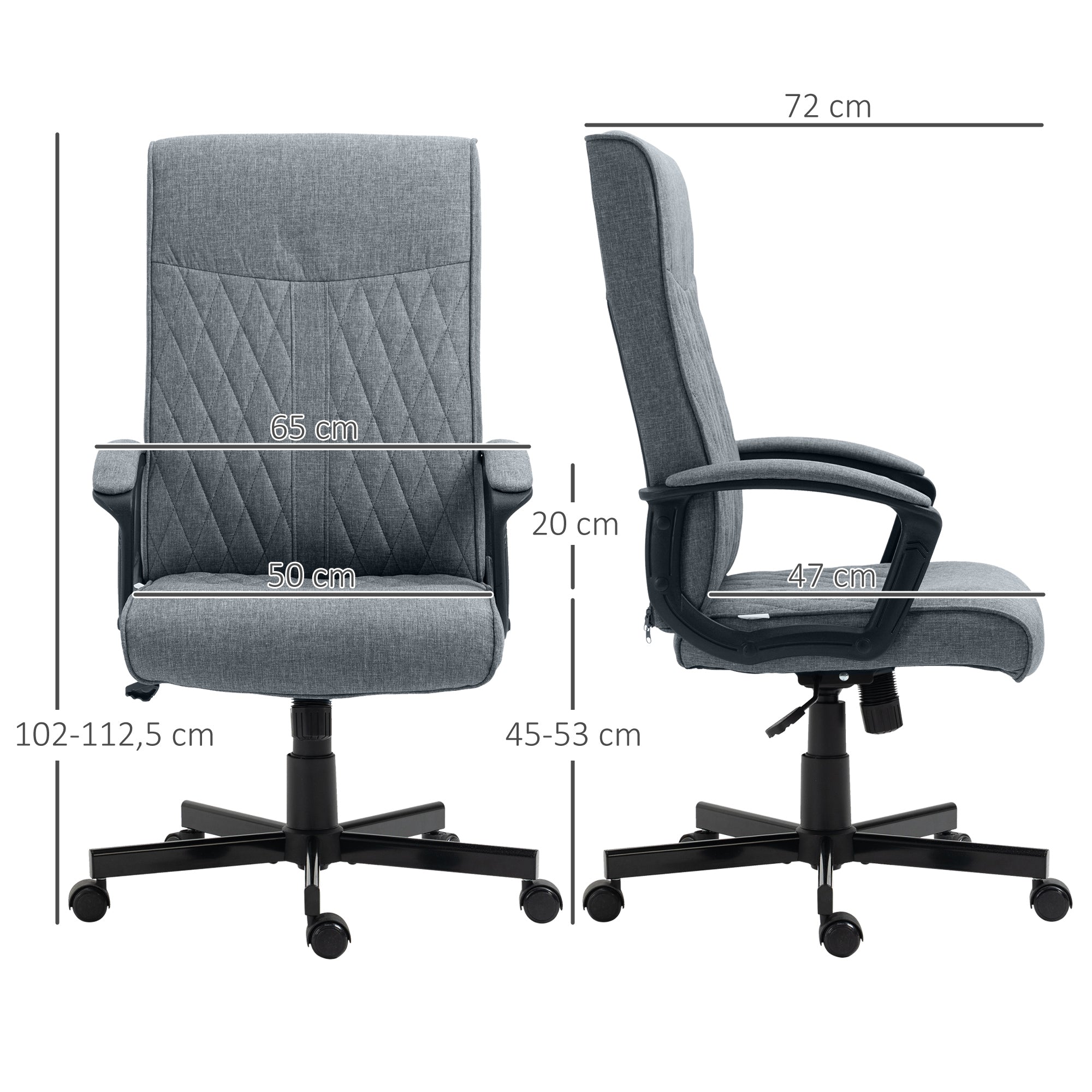 Cadeira de Escritório Cinza Escuro 65x65x102-112,5cm - Encosto Alto e Altura Ajustável