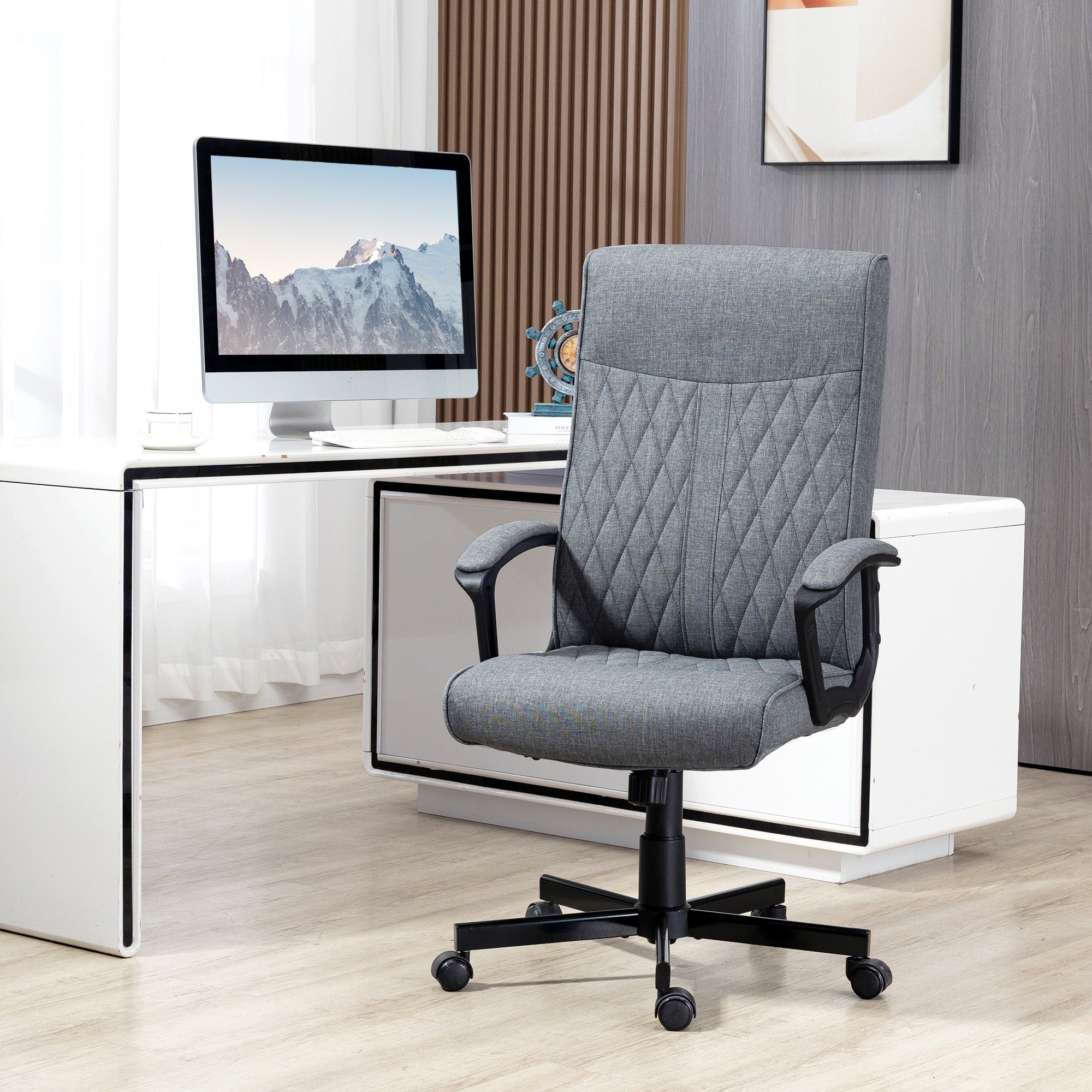 Cadeira de Escritório Cinza Escuro 65x65x102-112,5cm - Encosto Alto e Altura Ajustável