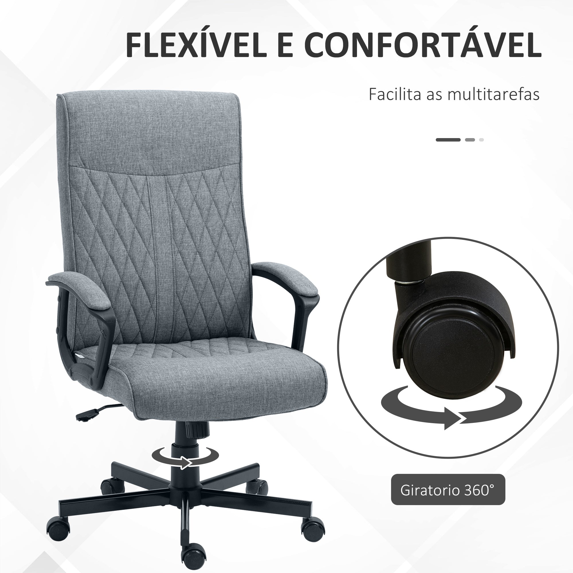 Cadeira de Escritório Cinza Escuro 65x65x102-112,5cm - Encosto Alto e Altura Ajustável