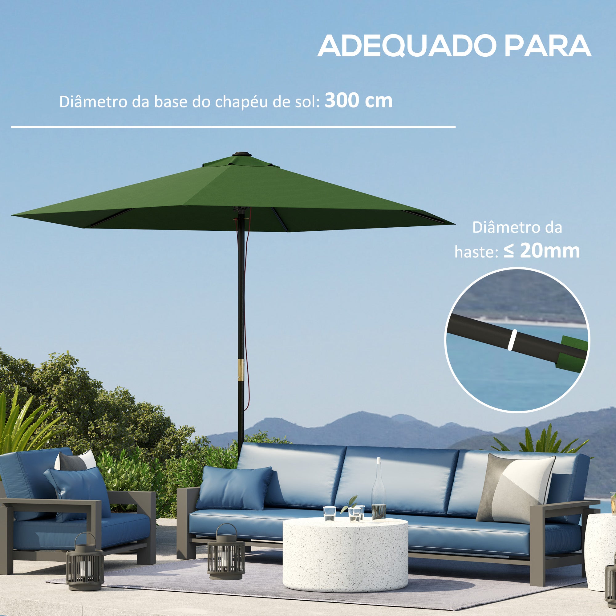 Toldo de Substituição Verde Ø300 cm para Chapéu de Sol - Proteção UV 30+