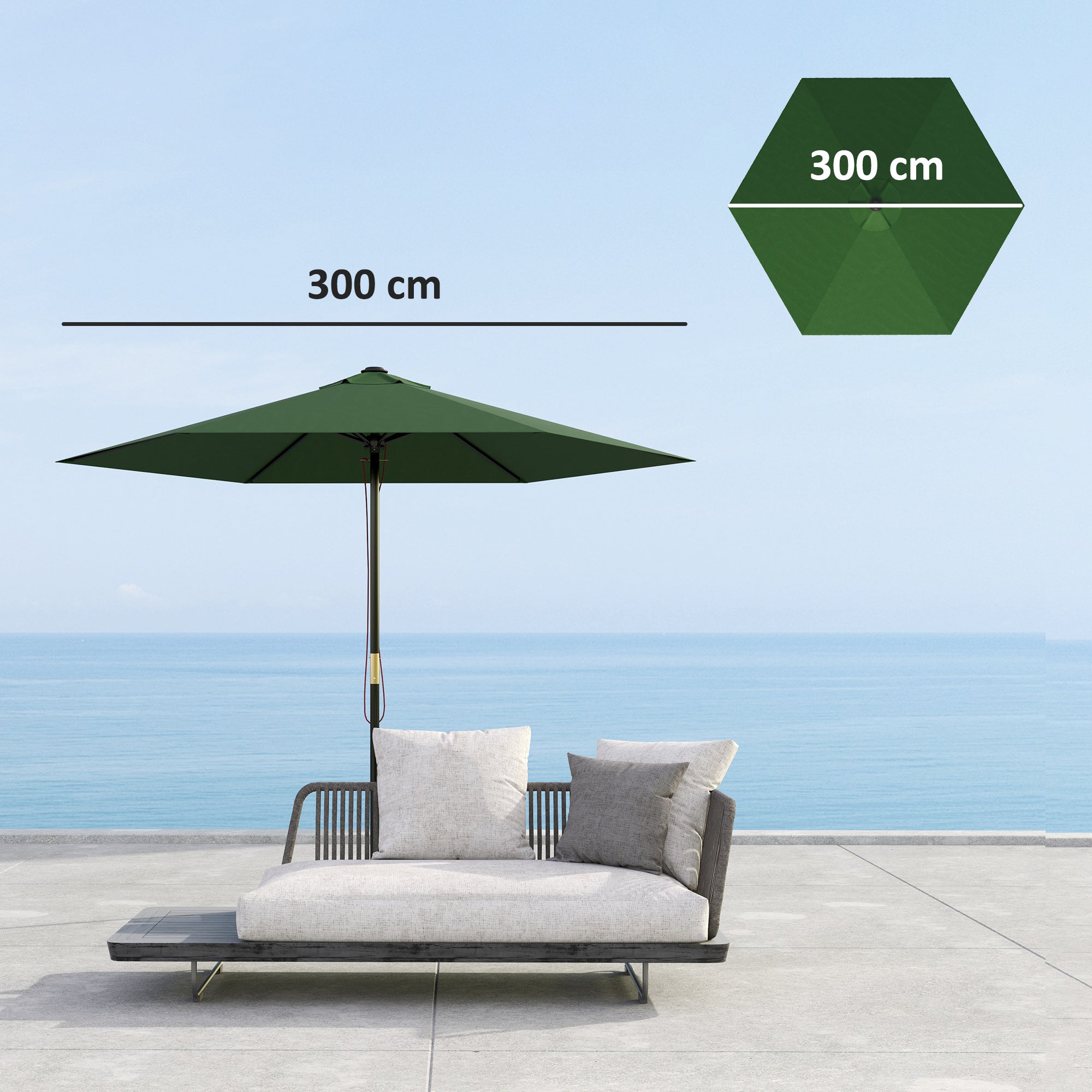 Toldo de Substituição Verde Ø300 cm para Chapéu de Sol - Proteção UV 30+