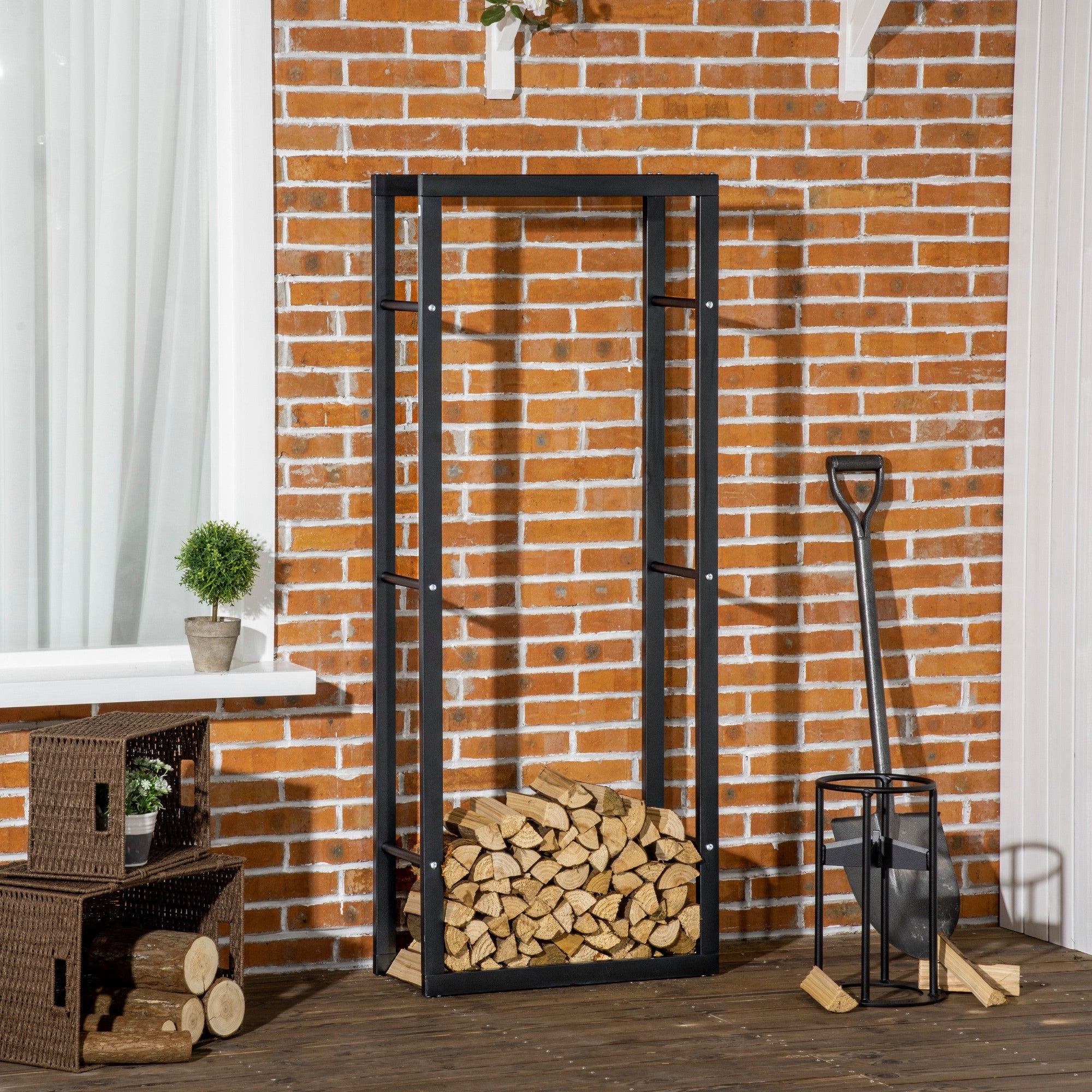 Suporte para Lenha Metálico 60x25x150 cm - Cor Preto