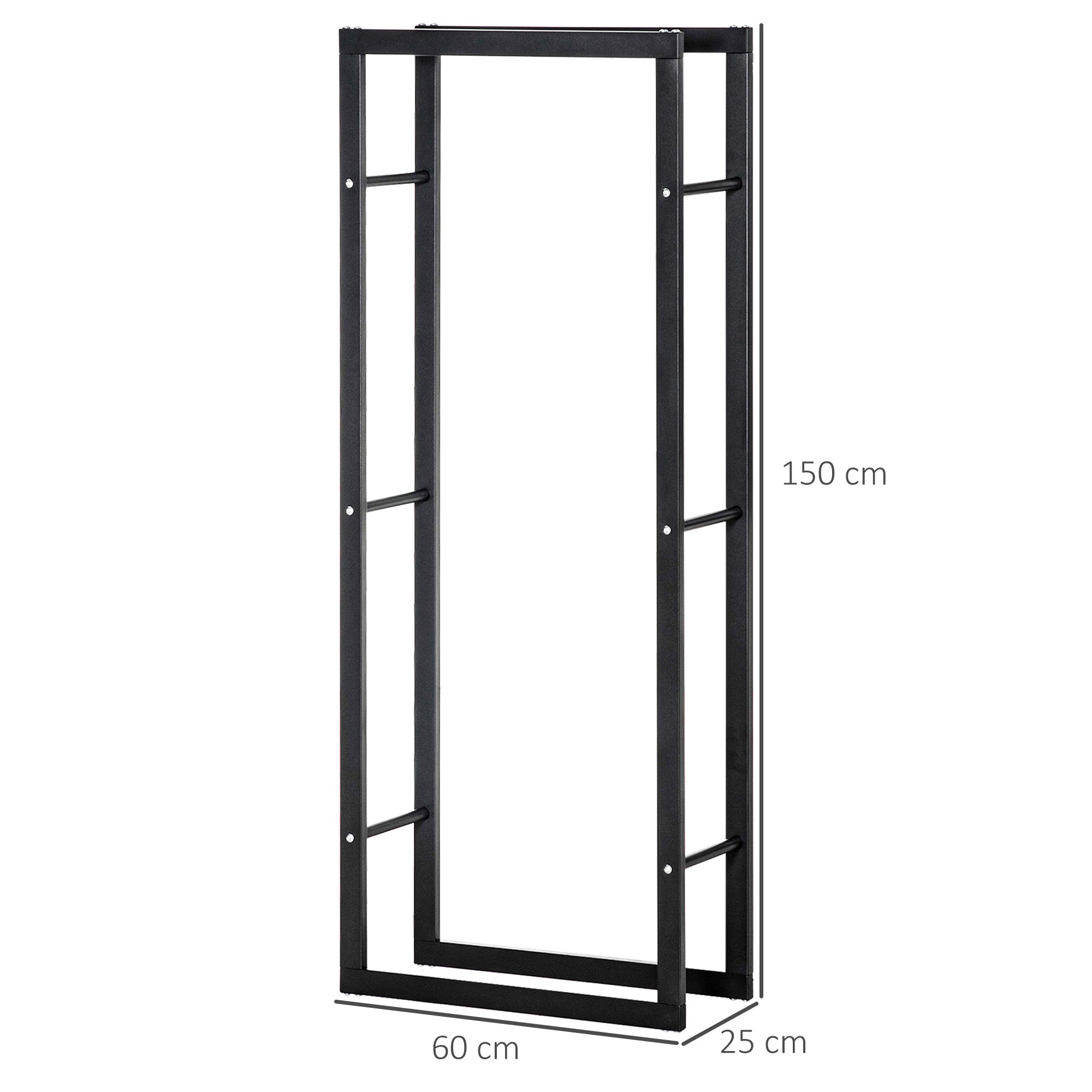 Suporte para lenha metálico – 60x25x150 cm – Cor Preto – Ferro