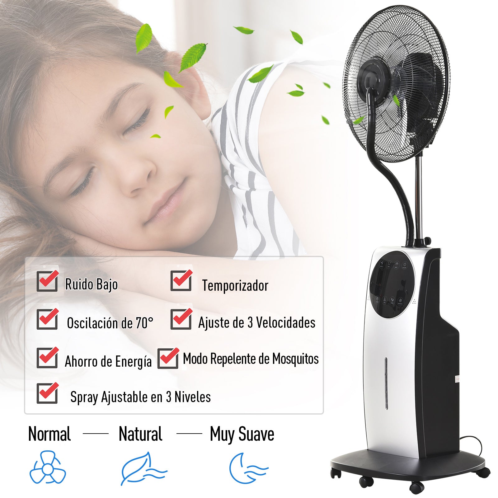 Ventilador Nebulizador Multidirecional Negro 44,5x135cm