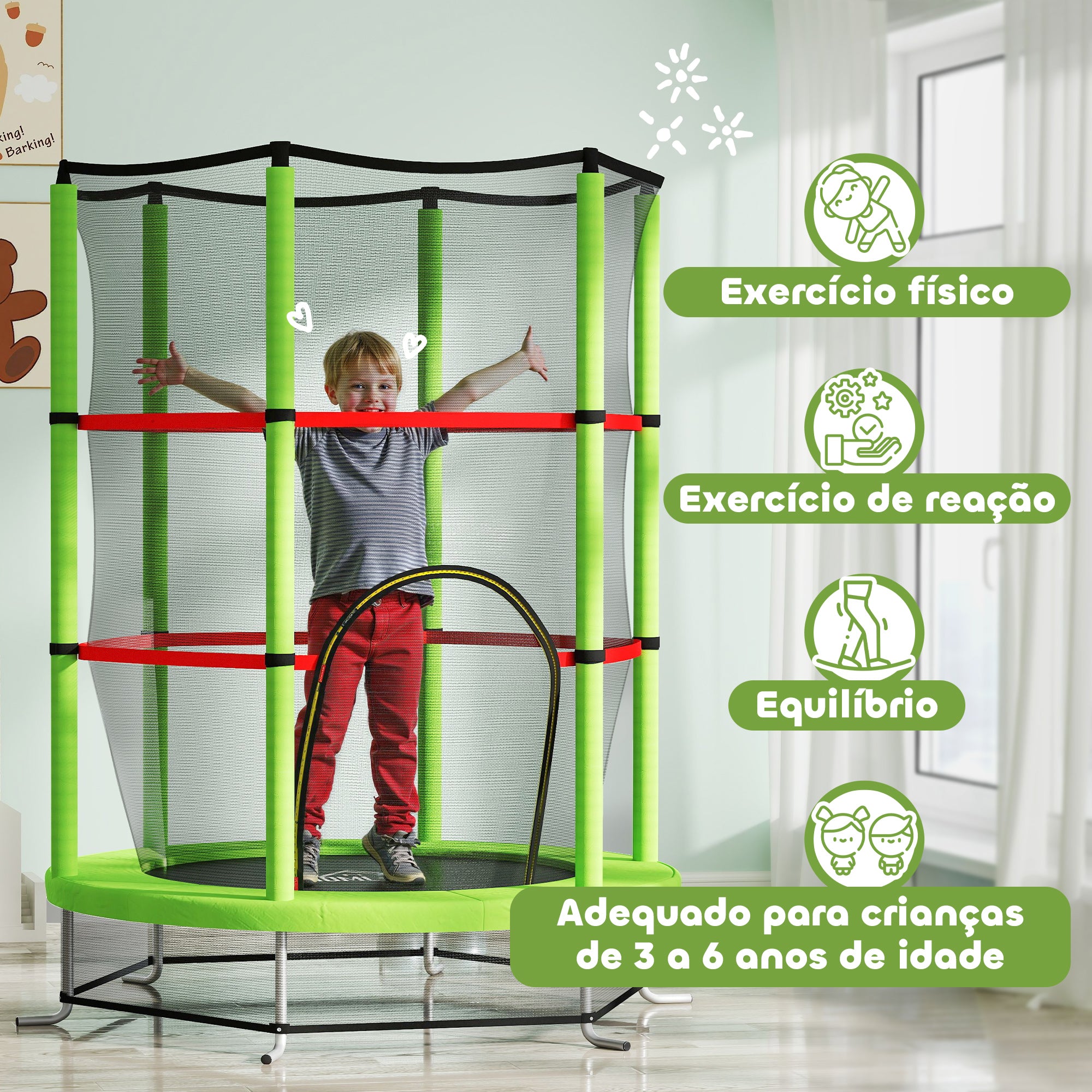 Trampolim Infantil Ø140x190 cm Verde