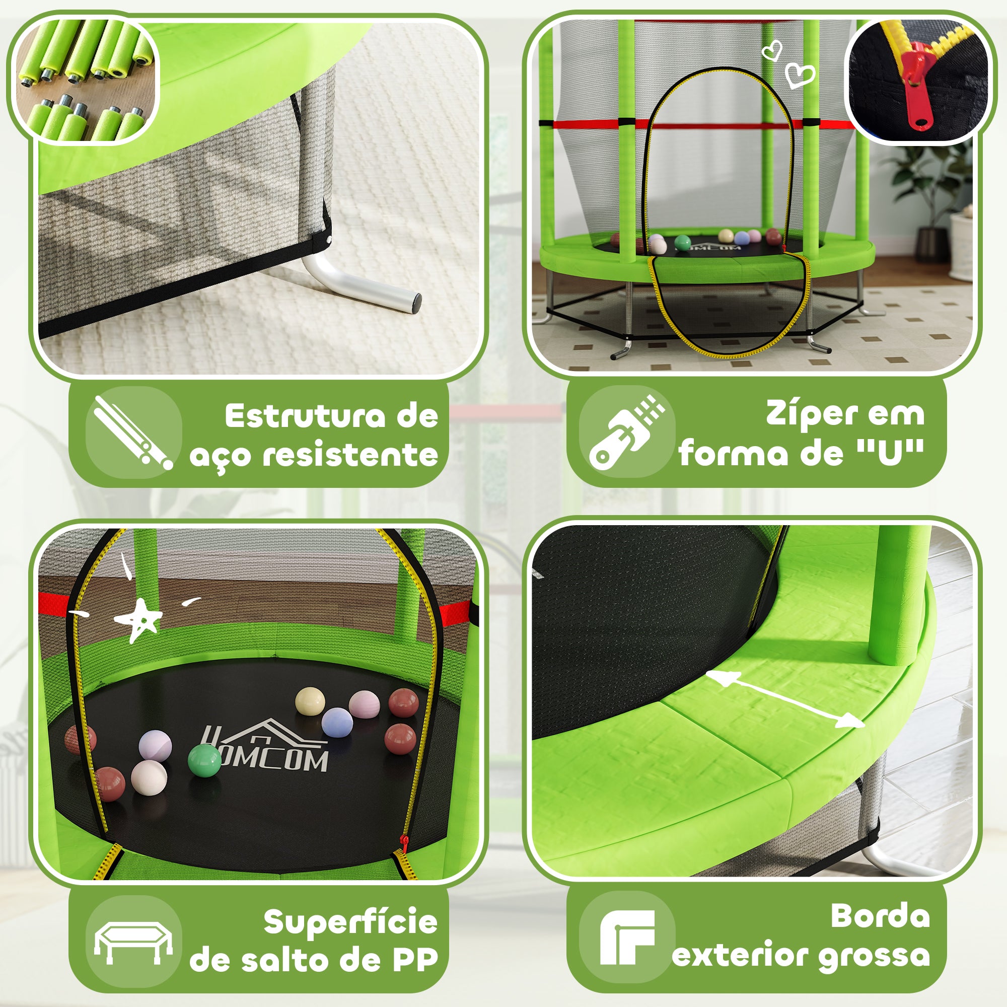 Trampolim Infantil Ø140x190 cm Verde