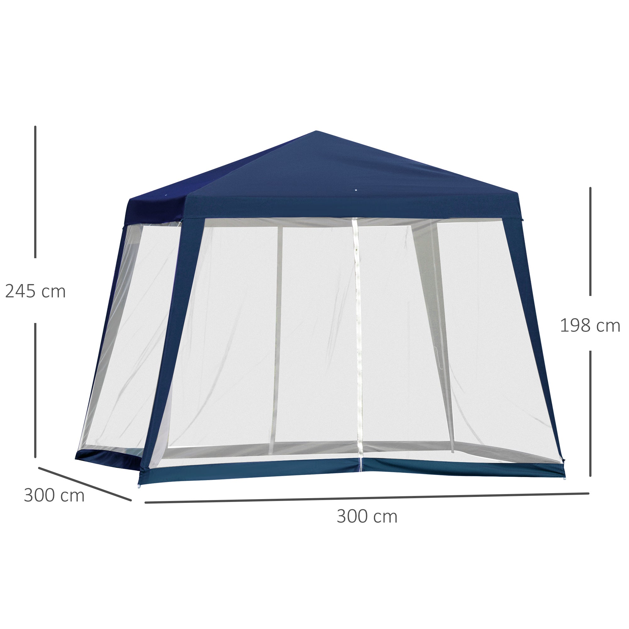 Tenda de Jardim Azul 300x300x245cm com Rede Mosquiteira e Proteção UV