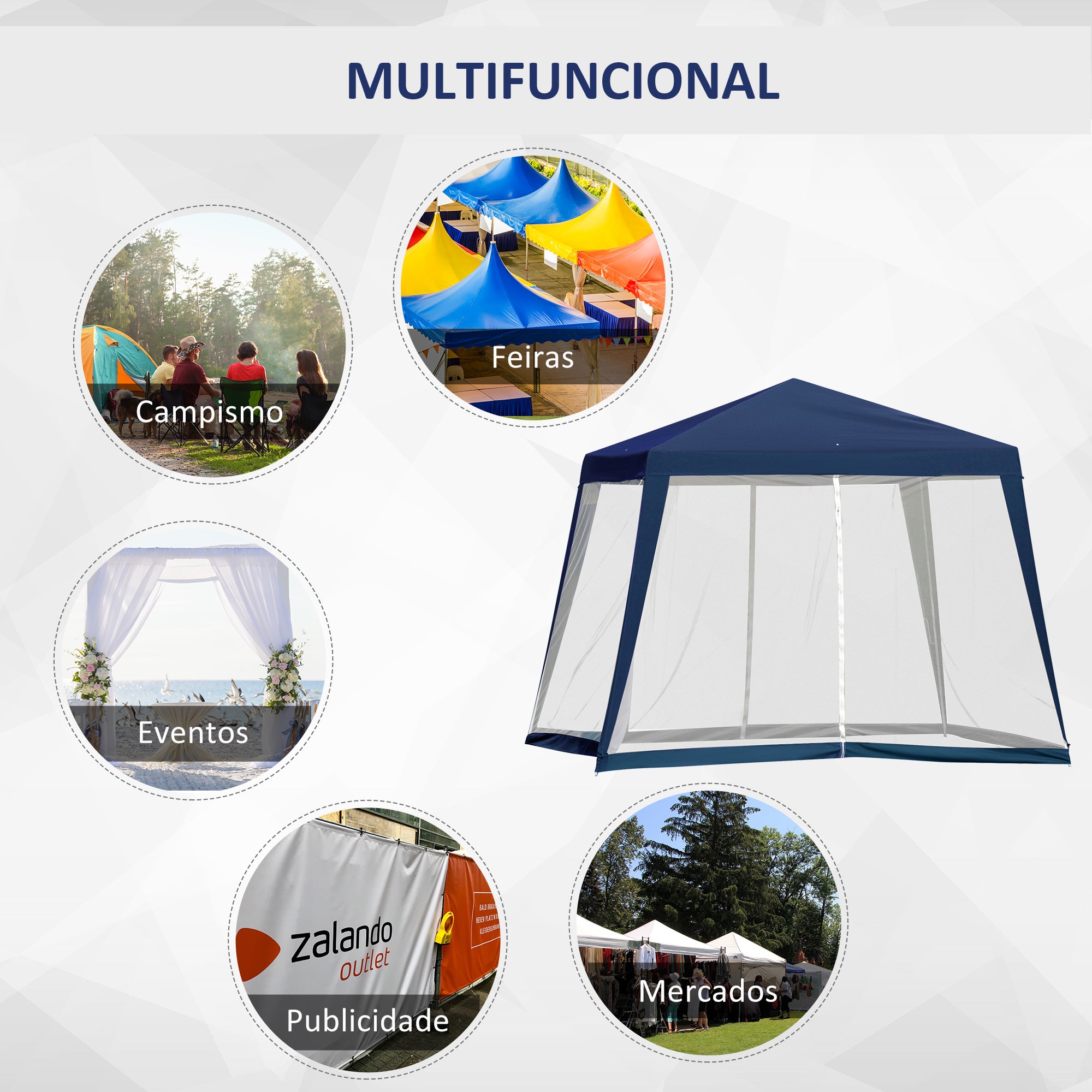 Tenda de Jardim Azul 300x300x245cm com Rede Mosquiteira e Proteção UV