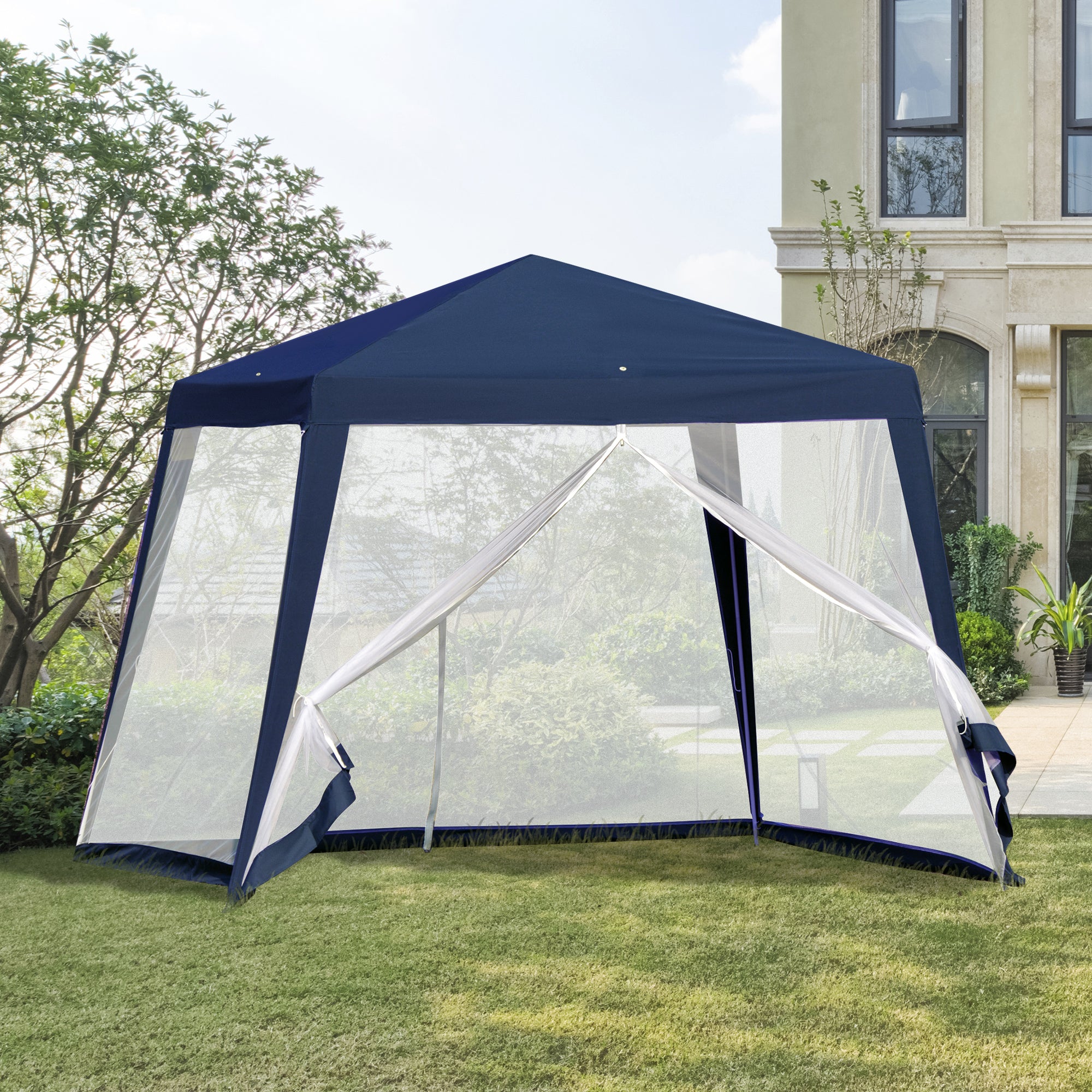 Tenda de Jardim Azul 300x300x245cm com Rede Mosquiteira e Proteção UV
