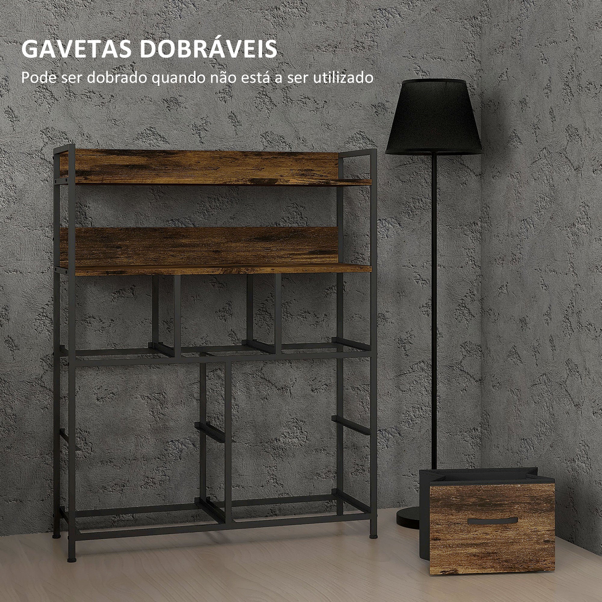 Cómoda Estreita 7 Gavetas Dobráveis 79x29x101 cm Marrom Rústico e Preto