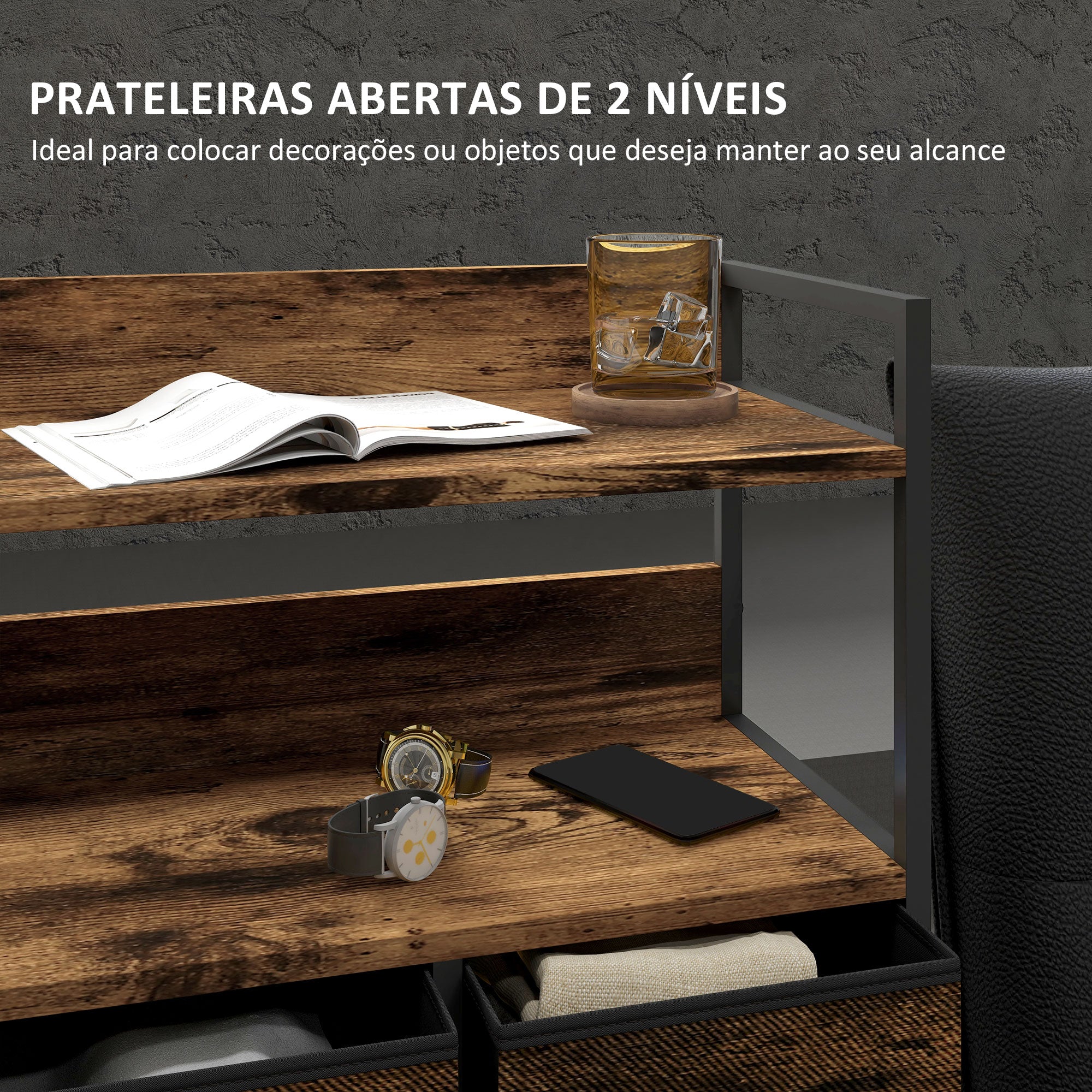 Cómoda Estreita 7 Gavetas Dobráveis 79x29x101 cm Marrom Rústico e Preto
