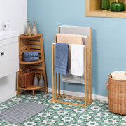 Toalheiro de Pé de Bambu com 3 Barras Cor de Madeira Natural 48x25,8x94cm