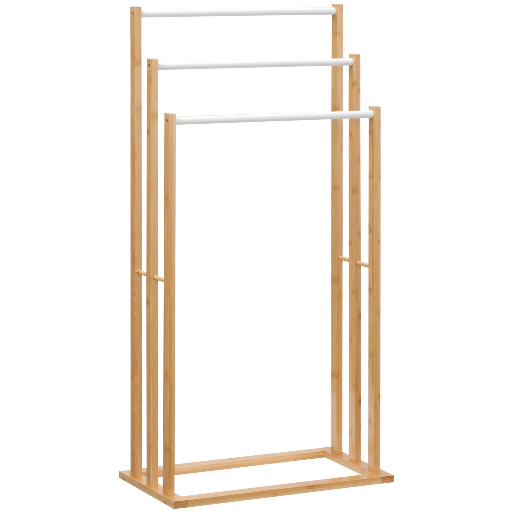 Toalheiro de Pé de Bambu com 3 Barras Cor de Madeira Natural 48x25,8x94cm