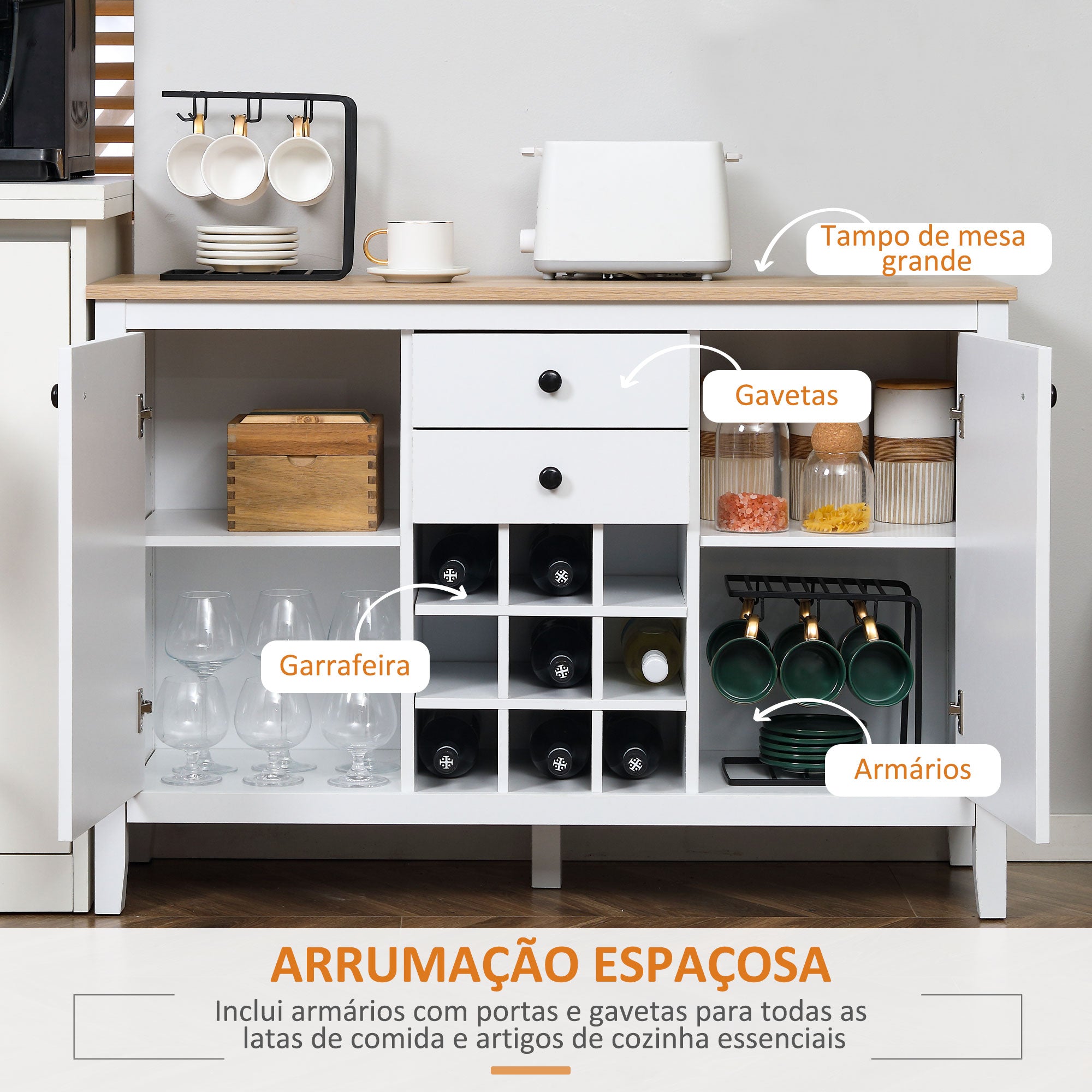 Aparador de Cozinha Moderno 110x35x75 cm - Branco