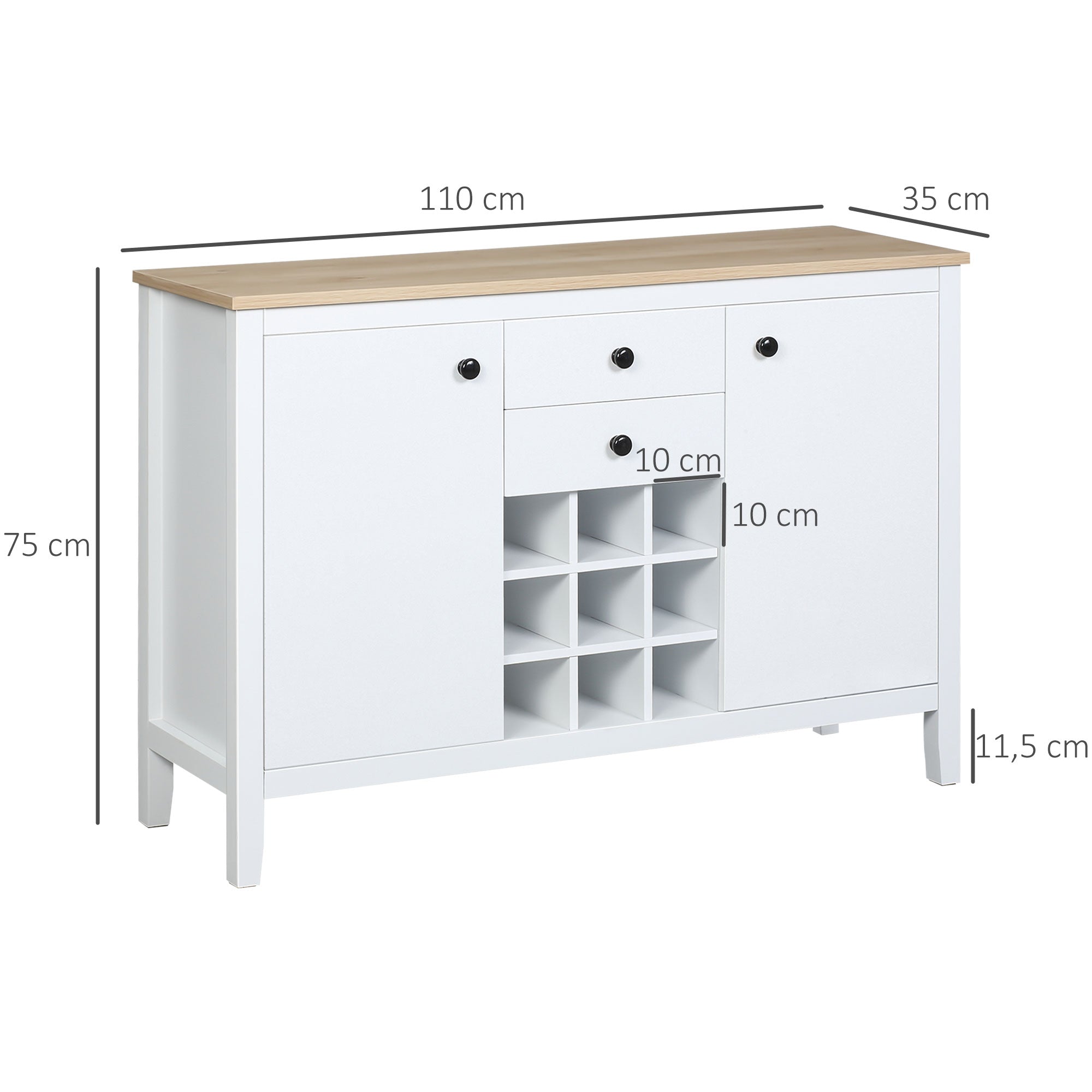 Aparador de Cozinha Moderno 110x35x75 cm - Branco