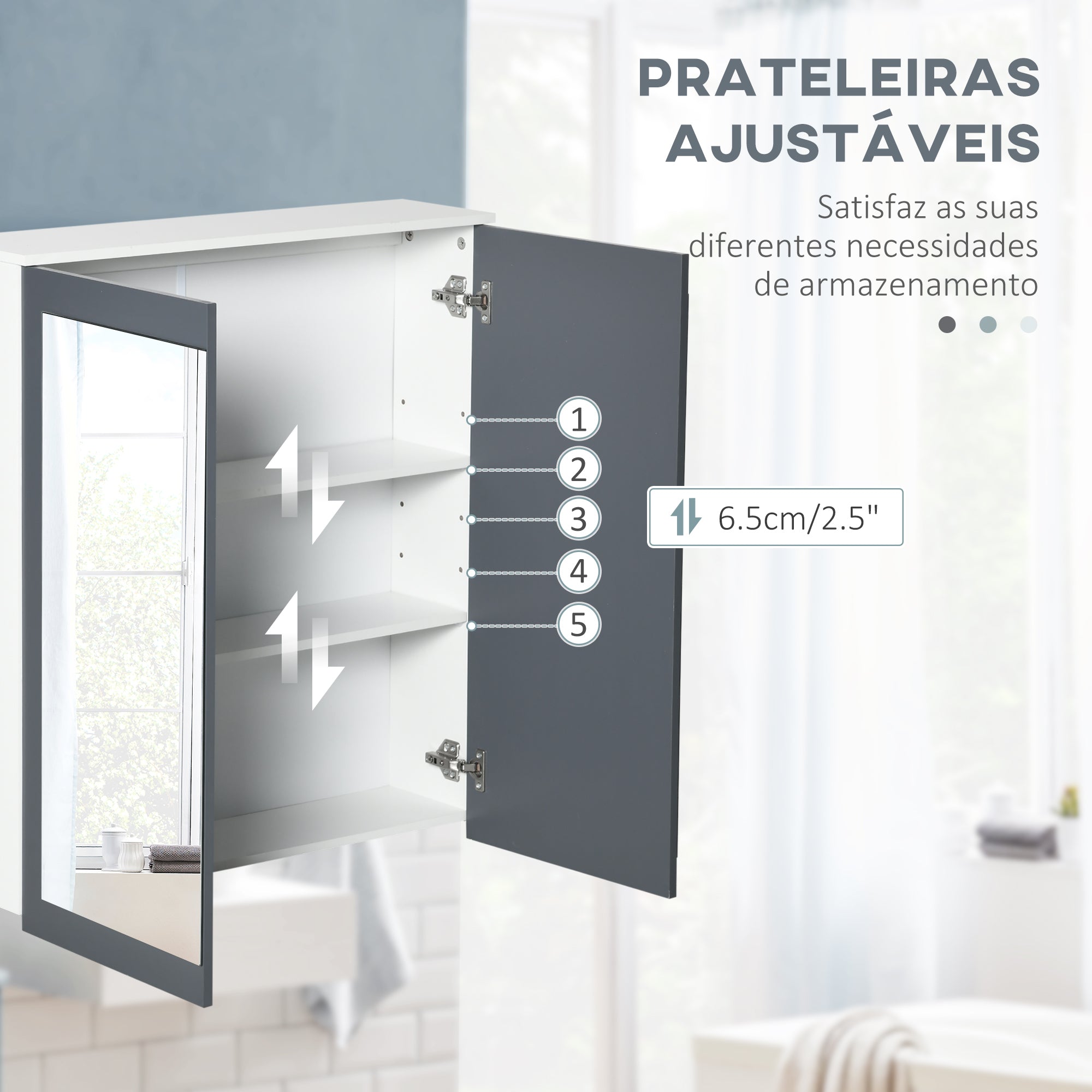 Armário de Casa de Banho com Espelho 69x17x75,5 cm Branco e Cinza