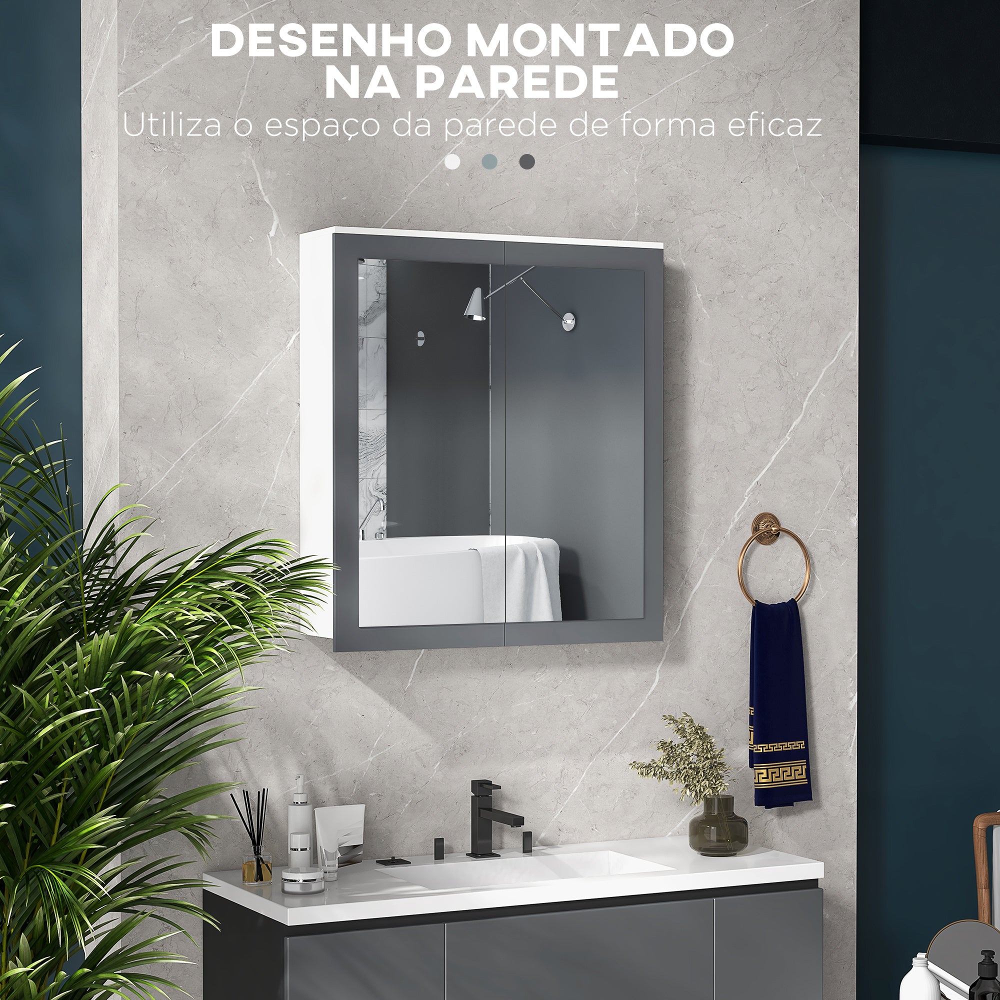 Armário de Casa de Banho com Espelho 69x17x75,5 cm Branco e Cinza