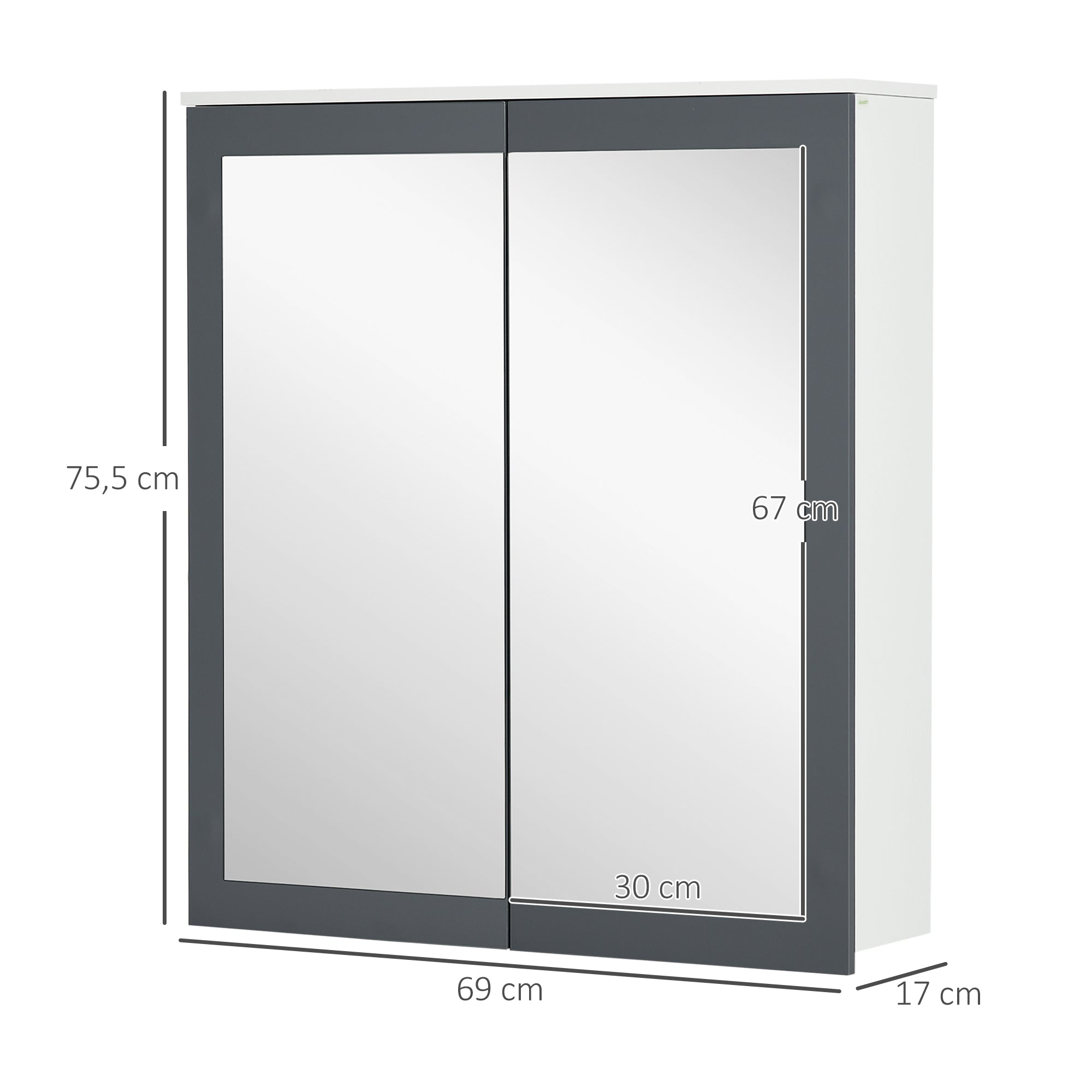Armário de Casa de Banho com Espelho 69x17x75,5 cm Branco e Cinza