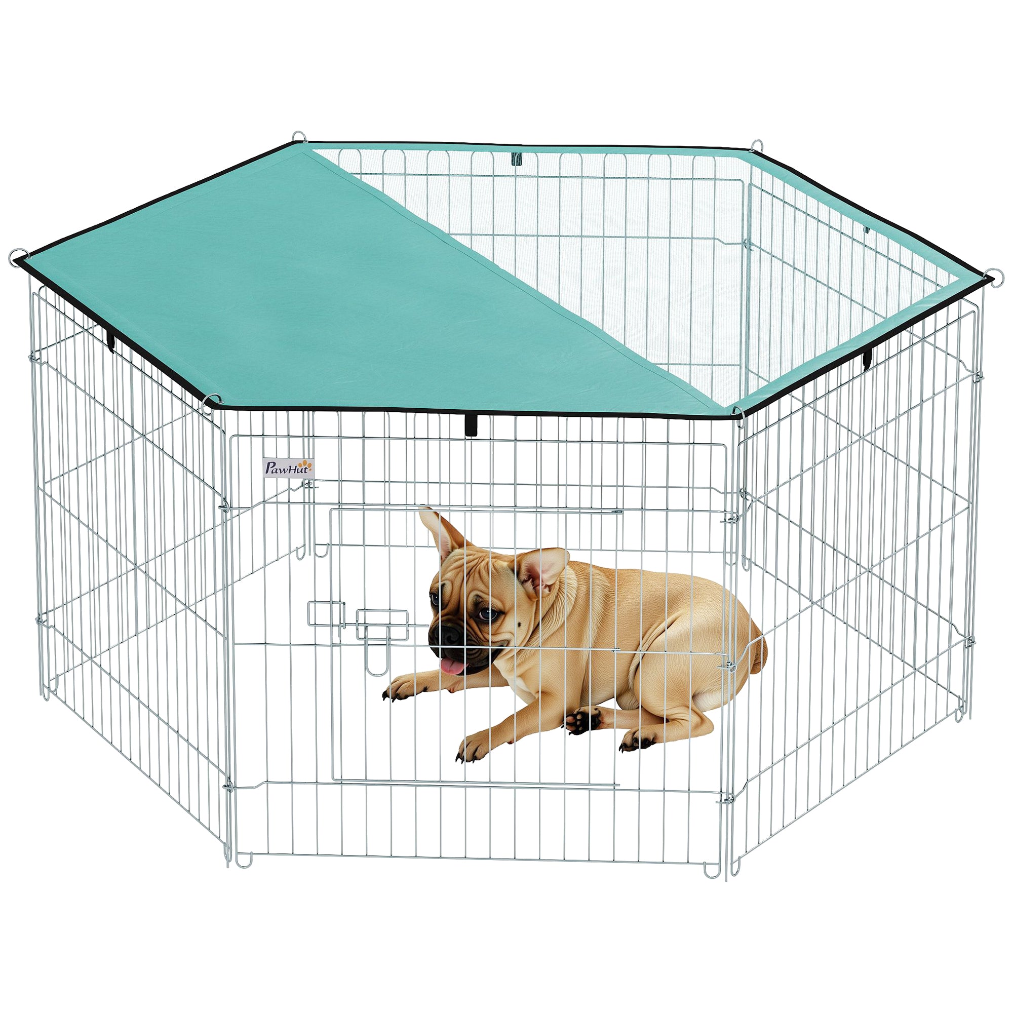 Parque para Animais de Estimação 59x60cm Prata - Cerca Dobrável com Toldo