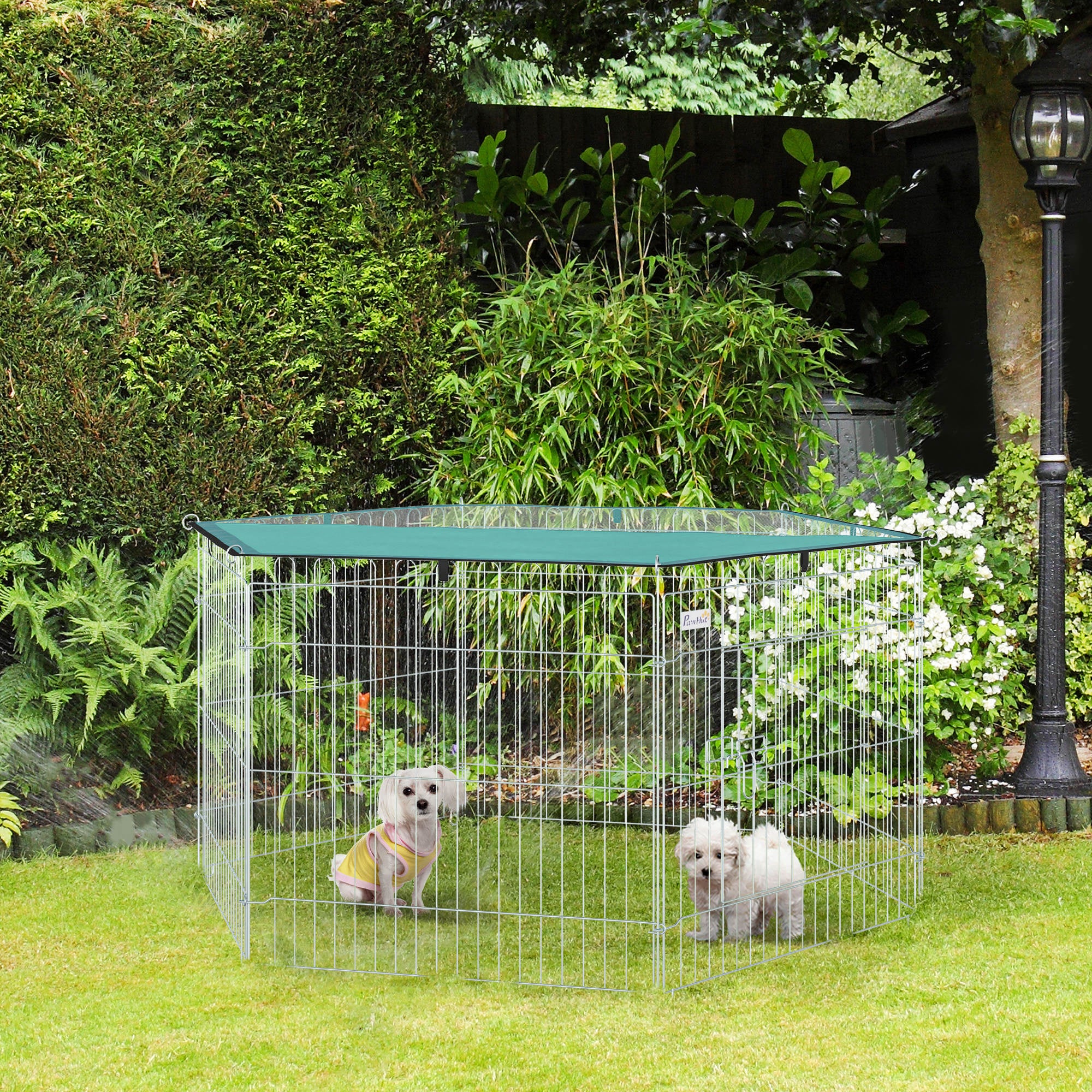 Parque para Animais de Estimação 59x60cm Prata - Cerca Dobrável com Toldo