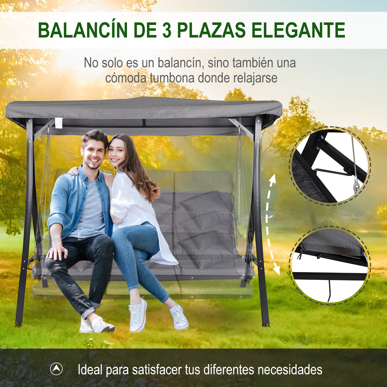 Baloiço de Jardim 3 Lugares Cinzento 200x115x168cm