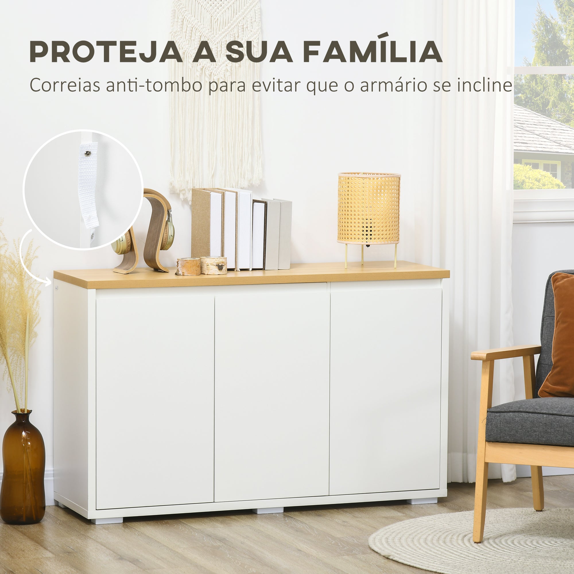 Aparador de Sala de Estar Moderno 120x37x75 cm Branco e Madeira