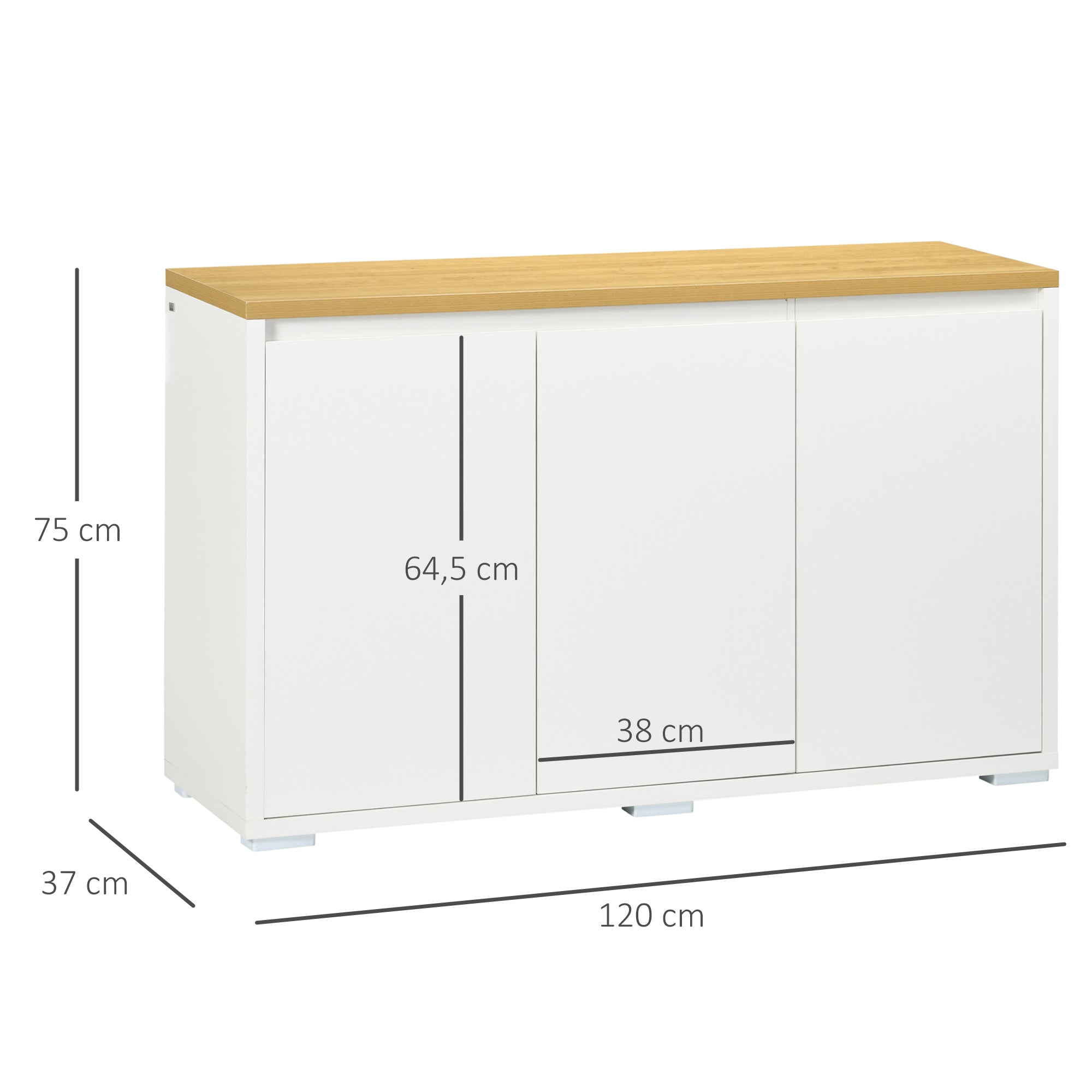 Aparador de Sala de Estar Moderno 120x37x75 cm Branco e Madeira