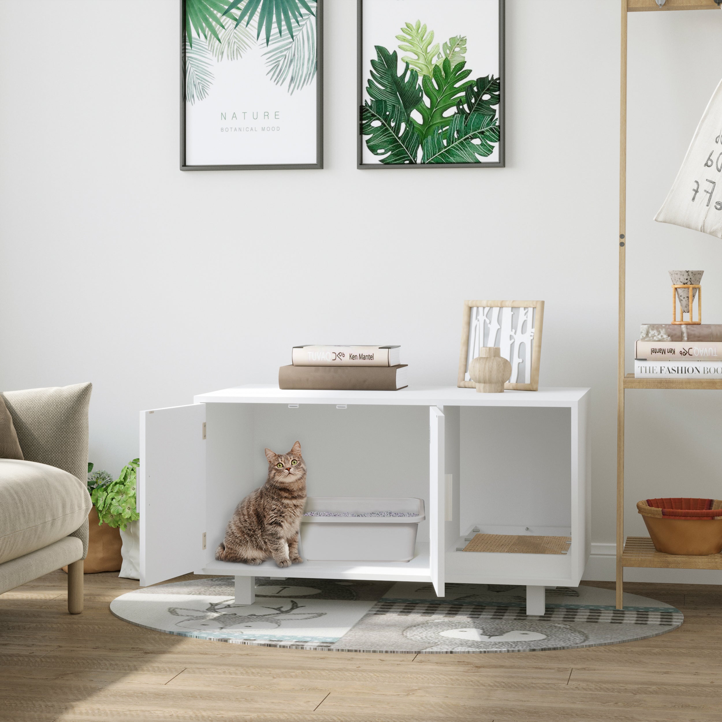 Móvel Caixa de Areia para Gatos 91x52x50,5 cm - Branco
