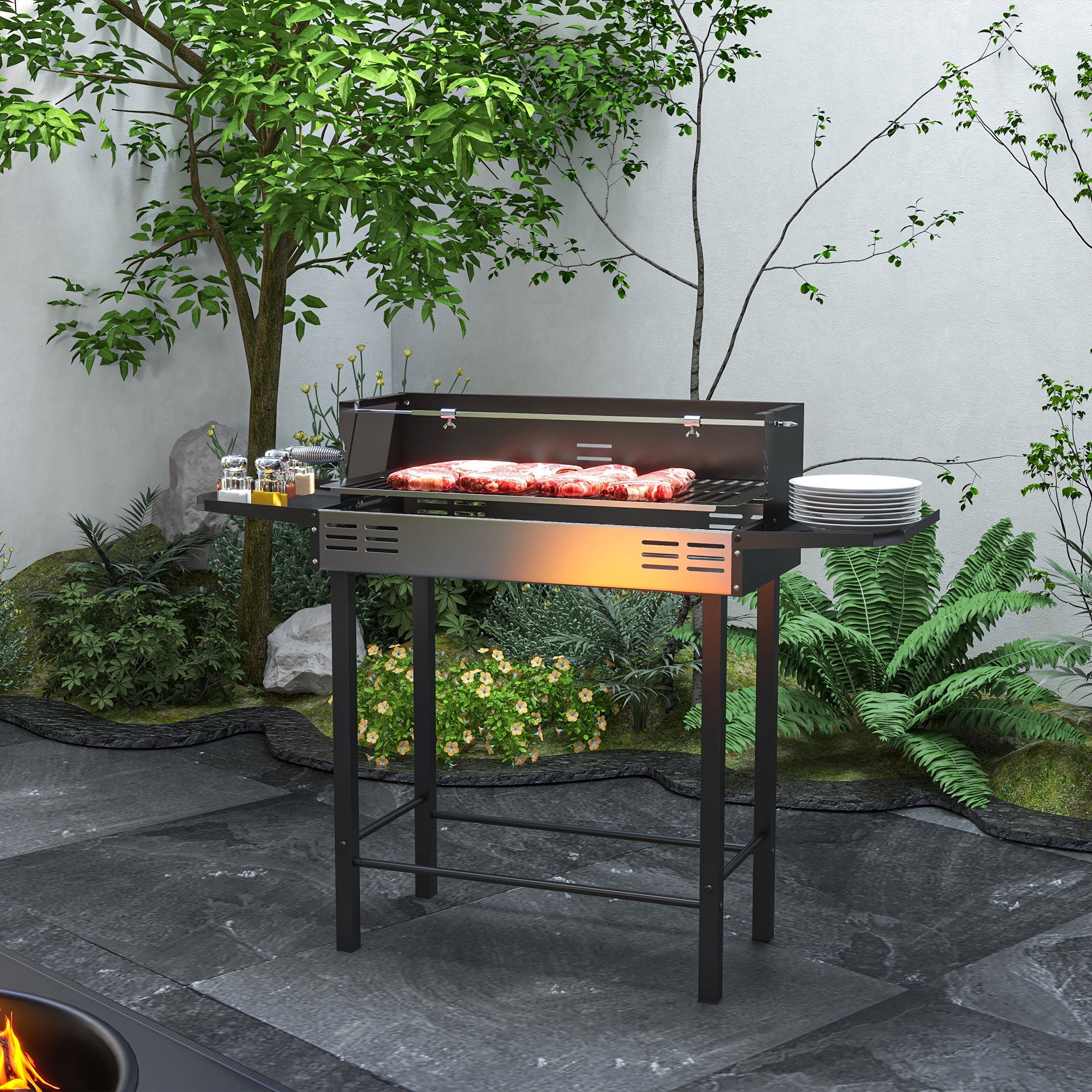 Barbecue Portátil 118x32x90 cm Preto e Prata